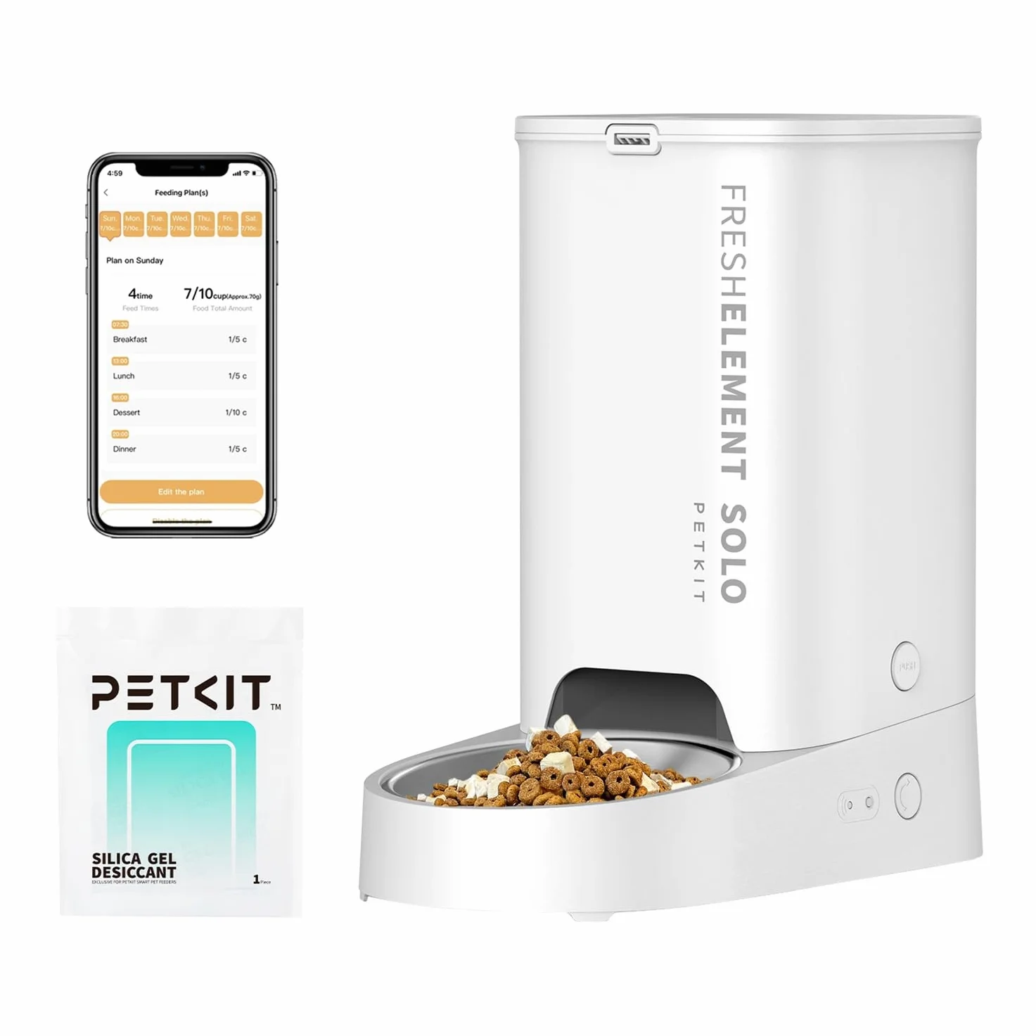 PETKIT Automatyczny Dozownik Karmy dla Kotów i Psów, 2.4G WiFi, 3L Automatyczny Podajnik Karmy dla Kotów, Kontrola APP, 1-10 Posiłków, Miska ze Stali Nierdzewnej, Kabel USB (Mlecznobiały)
