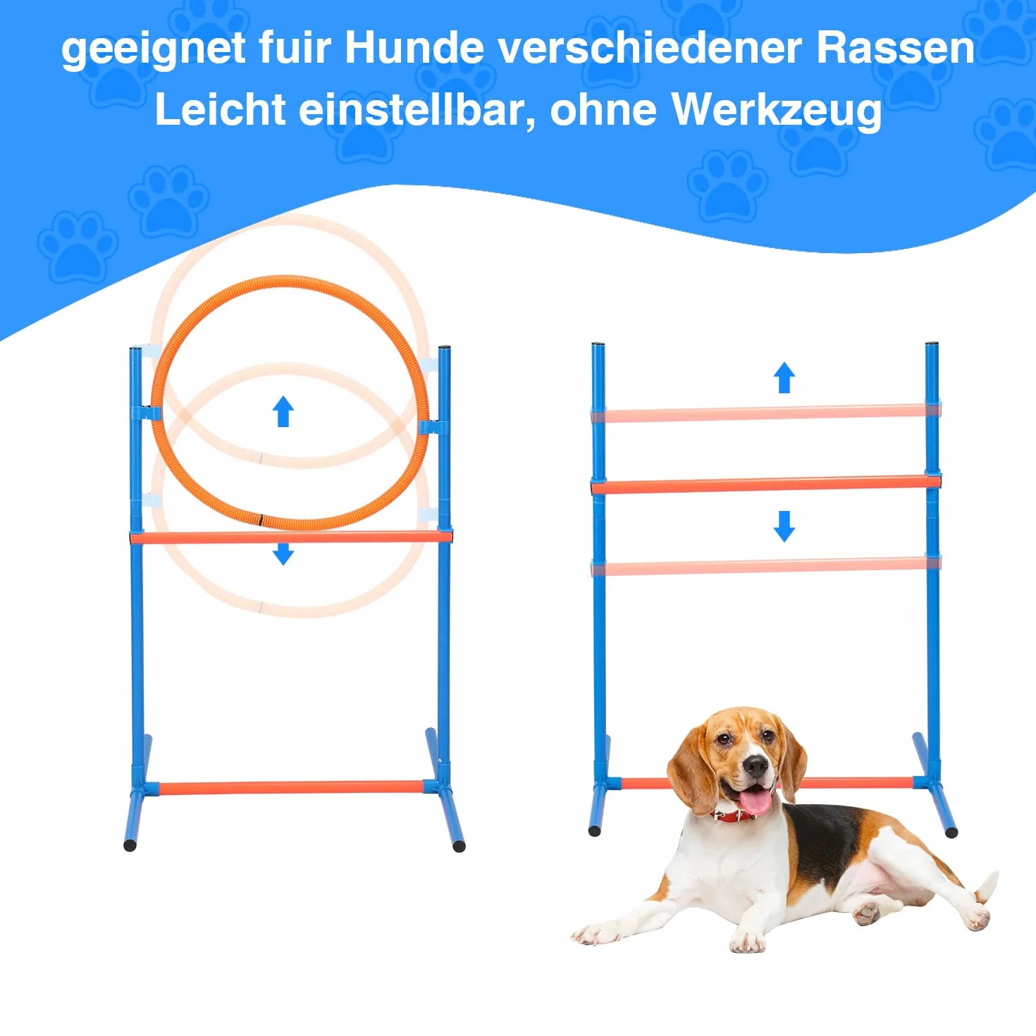 Herrselsam Agility zestaw sprzętu dla psów, zestaw sprzętu zwinnościowego dla psów, akcesoria do treningu psa, przeszkoda, pierścień do skakania, tunel dla psa, 8 drążków slalomowych, piłka, fajka,
