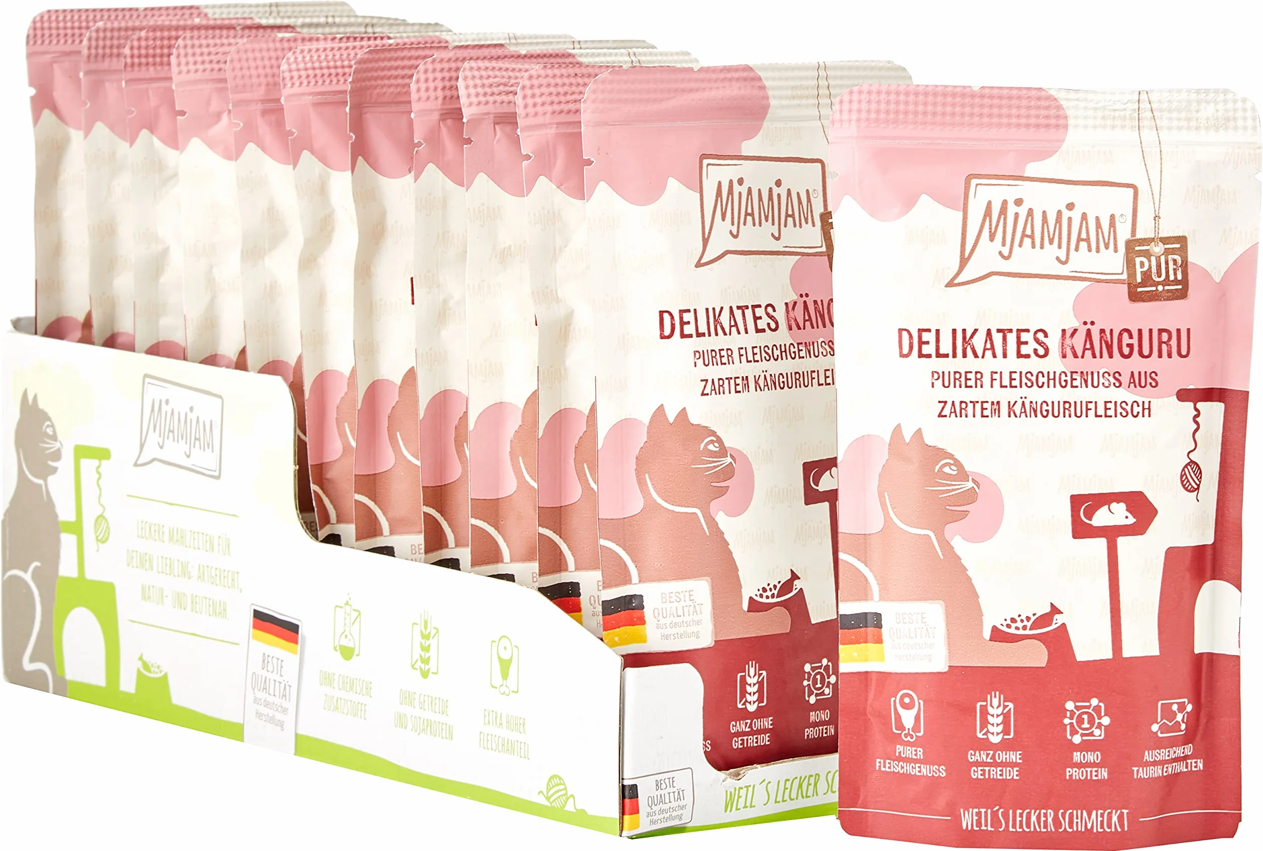 MjAMjAM Mokra karma Premium dla kotów Quetschie Mięso z kangura 12 x 125g bezzbożowa