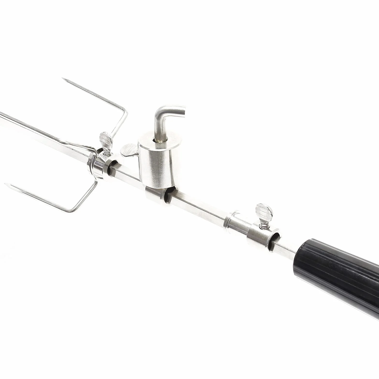 BBQ rożen obrotowy 110cm 230V ze stali nierdzewnej z 4 hakami i przeciwwagą do mięsa na ruszcie