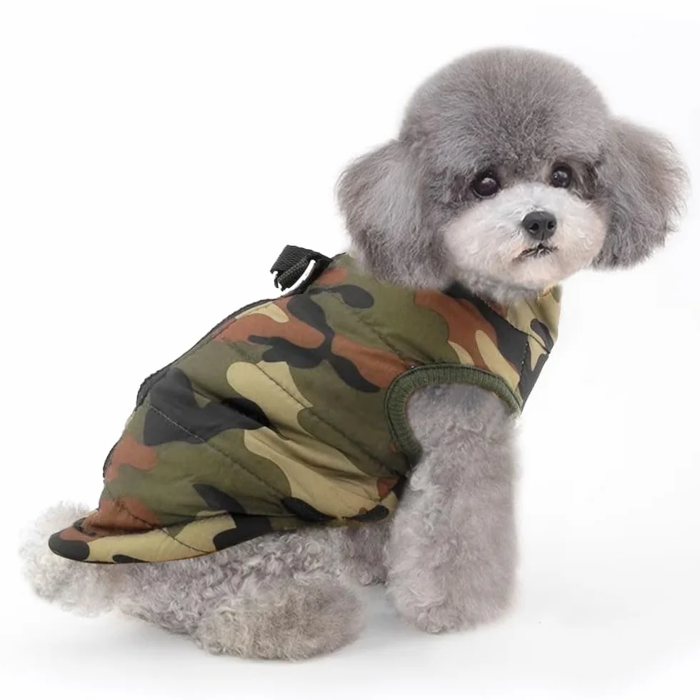 Voarge Pet Jacket Ciepła Kamizelka dla Małych Psów Zima z Zamkiem Błyskawicznym (M, kamuflaż)