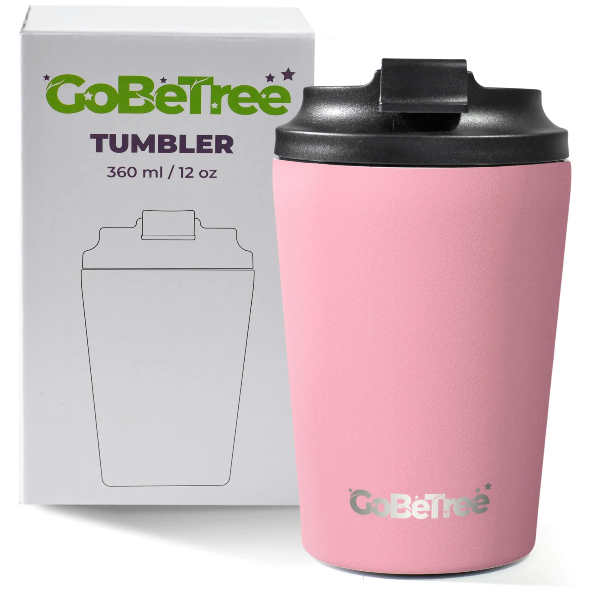 GoBeTree Kubek Termos do Kawy 360 ml (12 oz) Stal Nierdzewna QUARTZ. tumbler z hermetyczną pokrywą 100% szczelną i szerokim otworem do biura, samochodu, podróży, siłowni i kawy na wynos