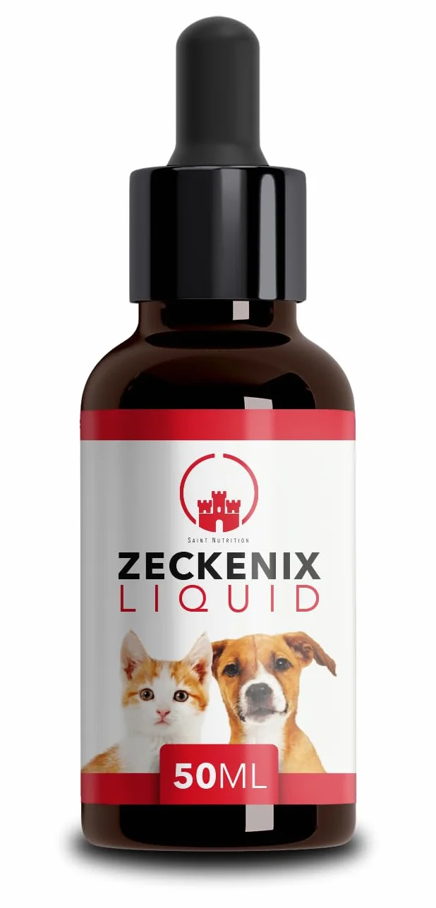 Saint Nutrition® Zeckenix Liquid – ochrona przed kleszczami kotów i psów – naturalna formuła dla psów i kotów – idealna do codziennego użytku i ochrony w podróży – 50 ml