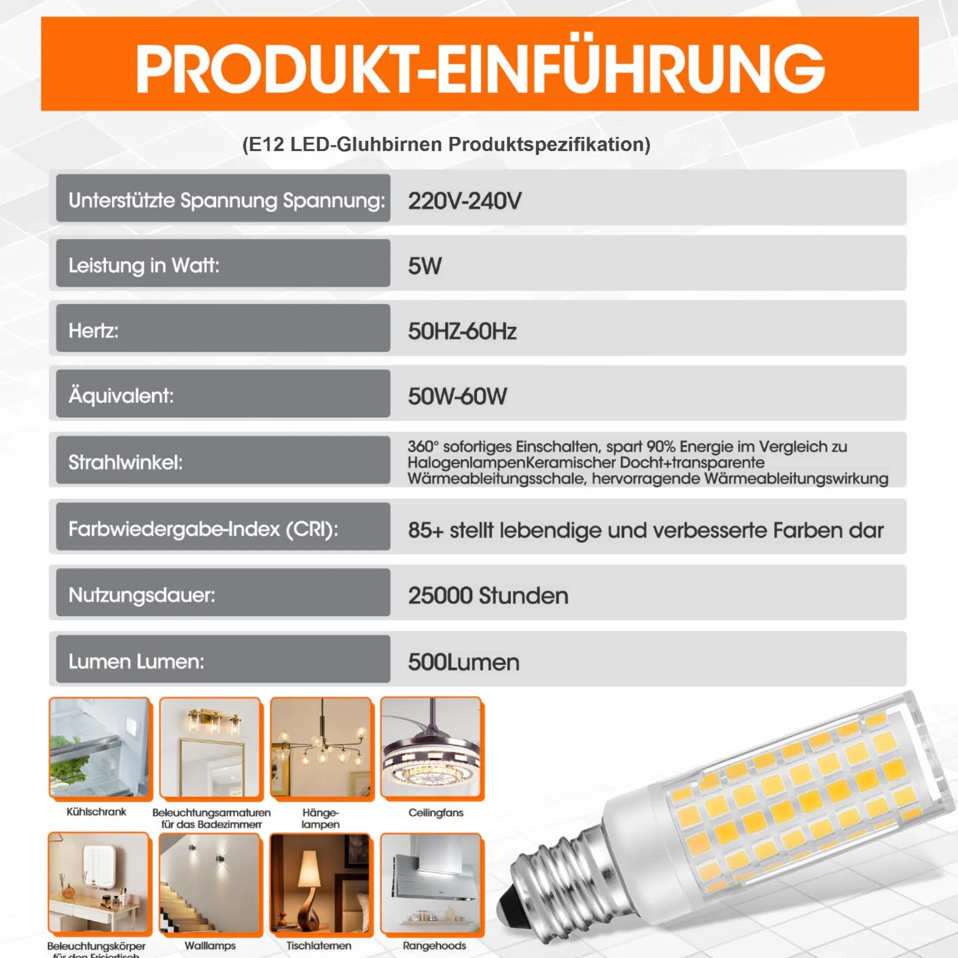 E12 żarówka LED 5 W-50 W E12, odpowiednik żarówki halogenowej AC220 V-240 V do lodówki, okapu kuchennego, maszyny do szycia, lamp stołowych, lamp wiszących, kinkietów, lamp sufitowych, nieznana
