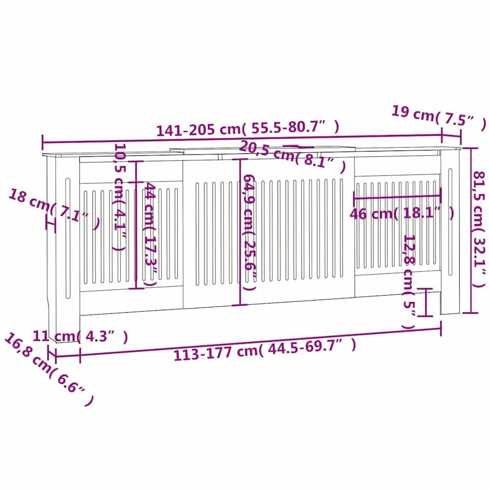 vidaXL Osłona na kaloryfer z materiał drewnopochodny, biała, 205 cm