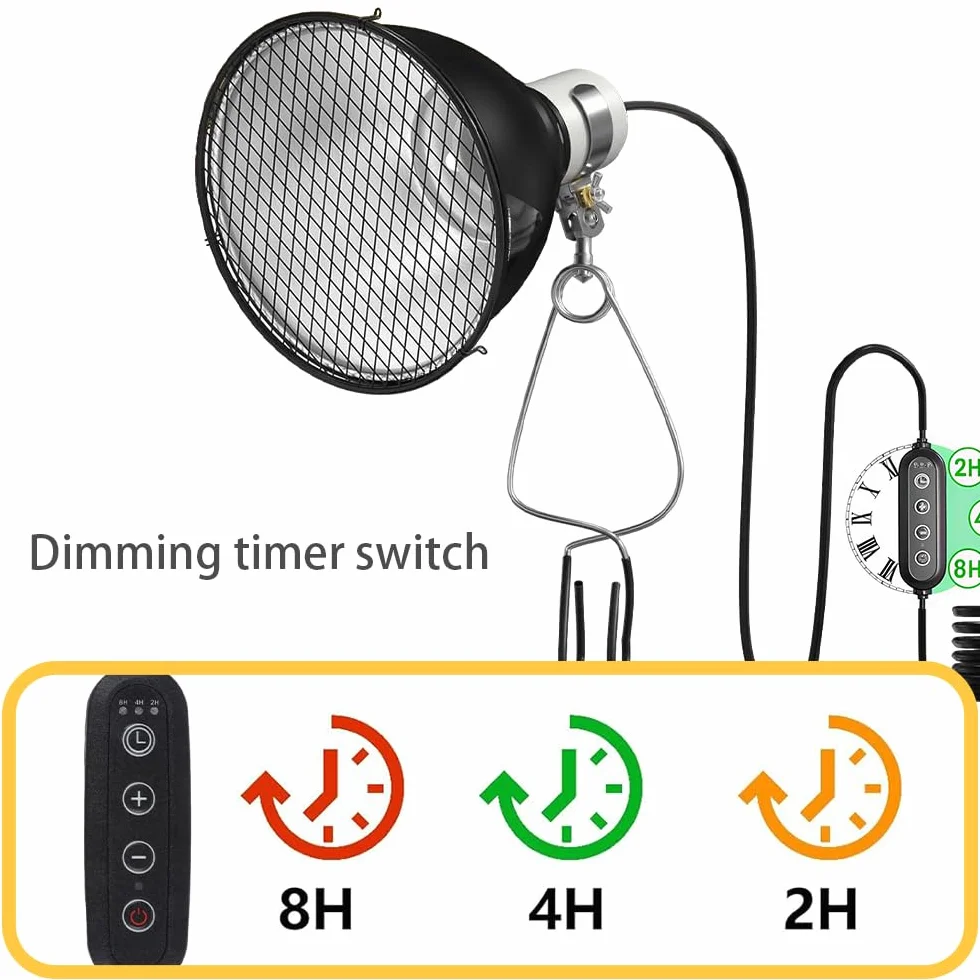 Lampa grzewcza dla gadów E27 200 W z timerem UVA/UVB/podczerwień do terrarium