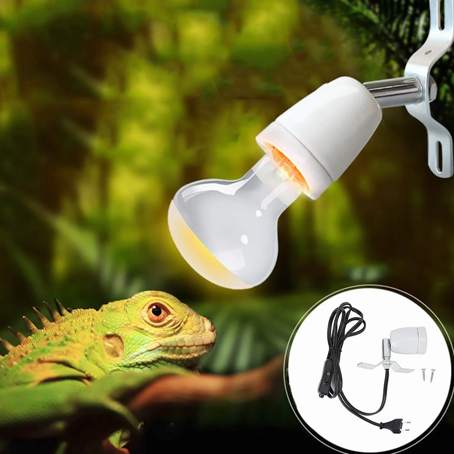 Terrarium lampa grzewcza z oprawką, żółw lampa grzewcza punktowa ceramiczna oprawka E27, obrotowa podstawa lampy grzewczej z kablem, oprawa lampy grzewczej dla żółwi, gadów, akwarium