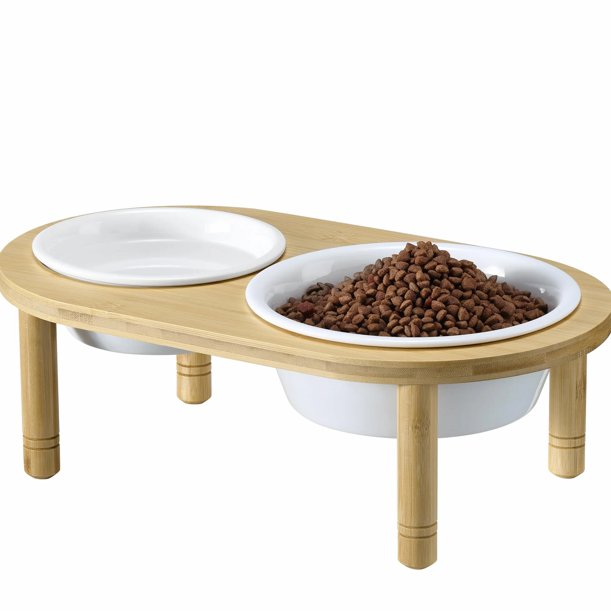 Navaris Podwyższona ceramiczna miska dla psa i kota – 350 i 650 ml – miska dla psa w stojaku bambusowym – do wody i karmy – mikrofalówka i zmywarka