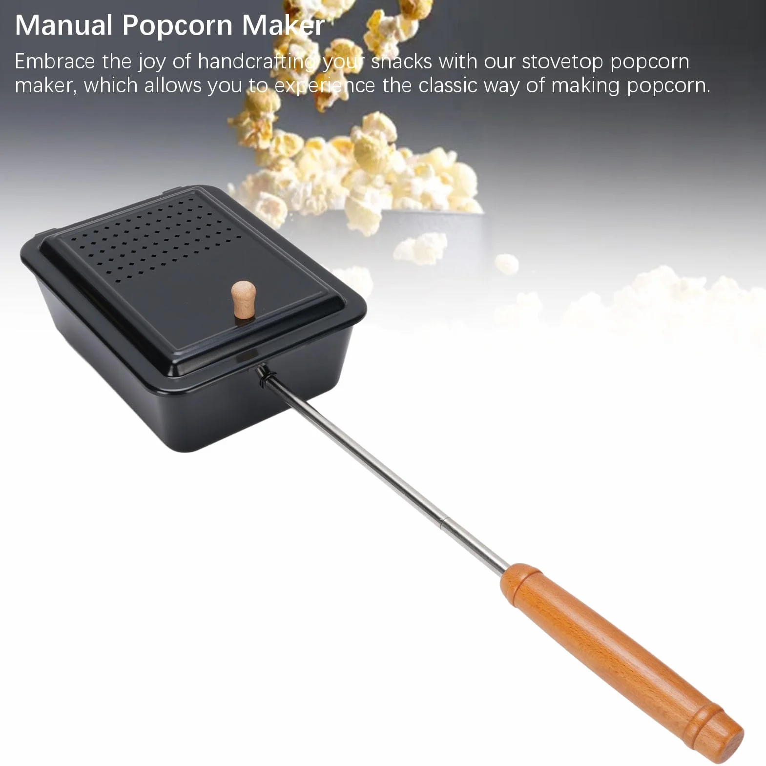 Maszyna do Popcornu Campfire, Nieprzywierająca Tacka do Popcornu z Wyjmowanym Uchwytem do Grilla, Kuchenki i Ogniska, Tradycyjna Shake and Pop, do Podwórek, na Kemping, Spotkania