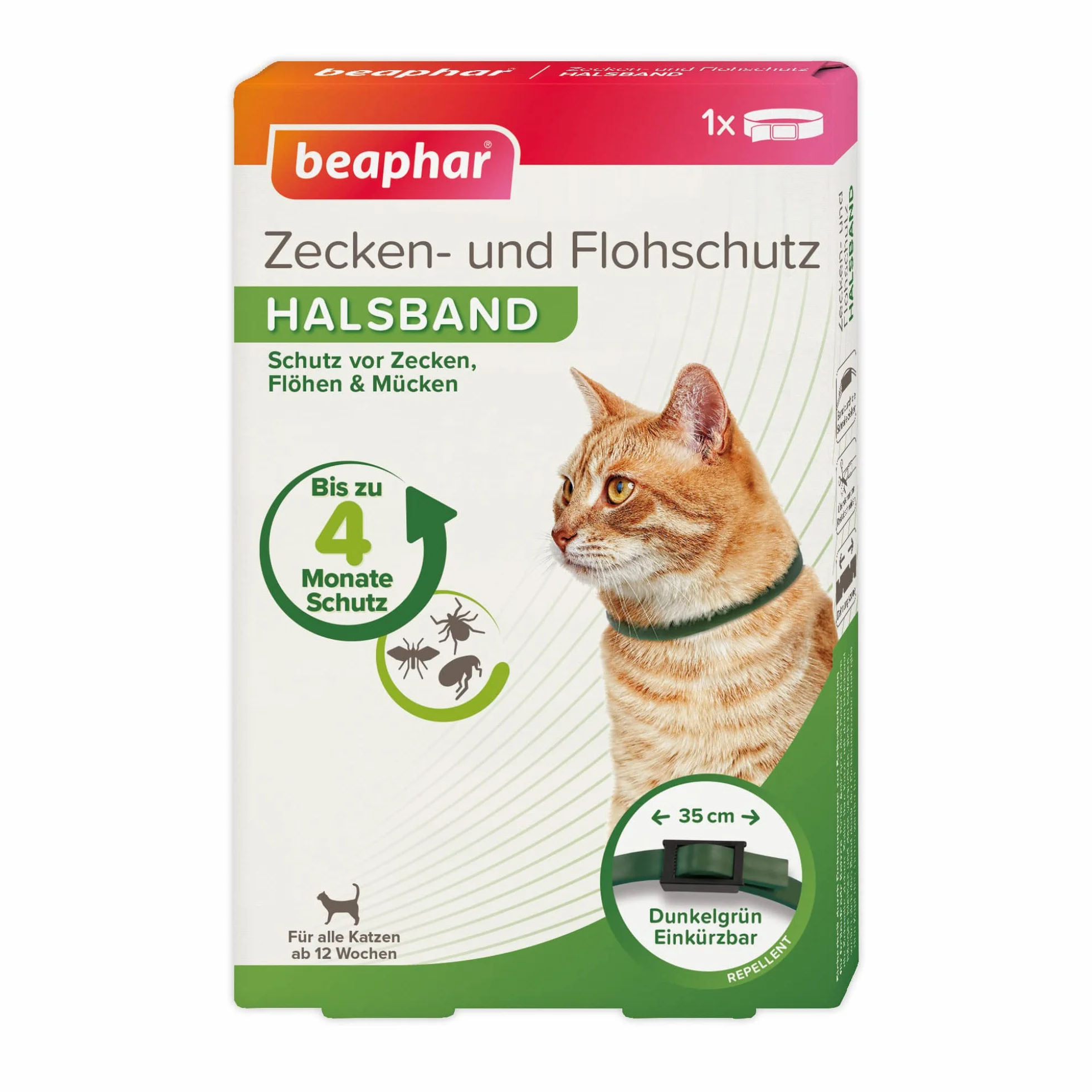 Beaphar 13790 Obroża Przeciwko Kleszczom i Pchłom, 35 cm, Zielony