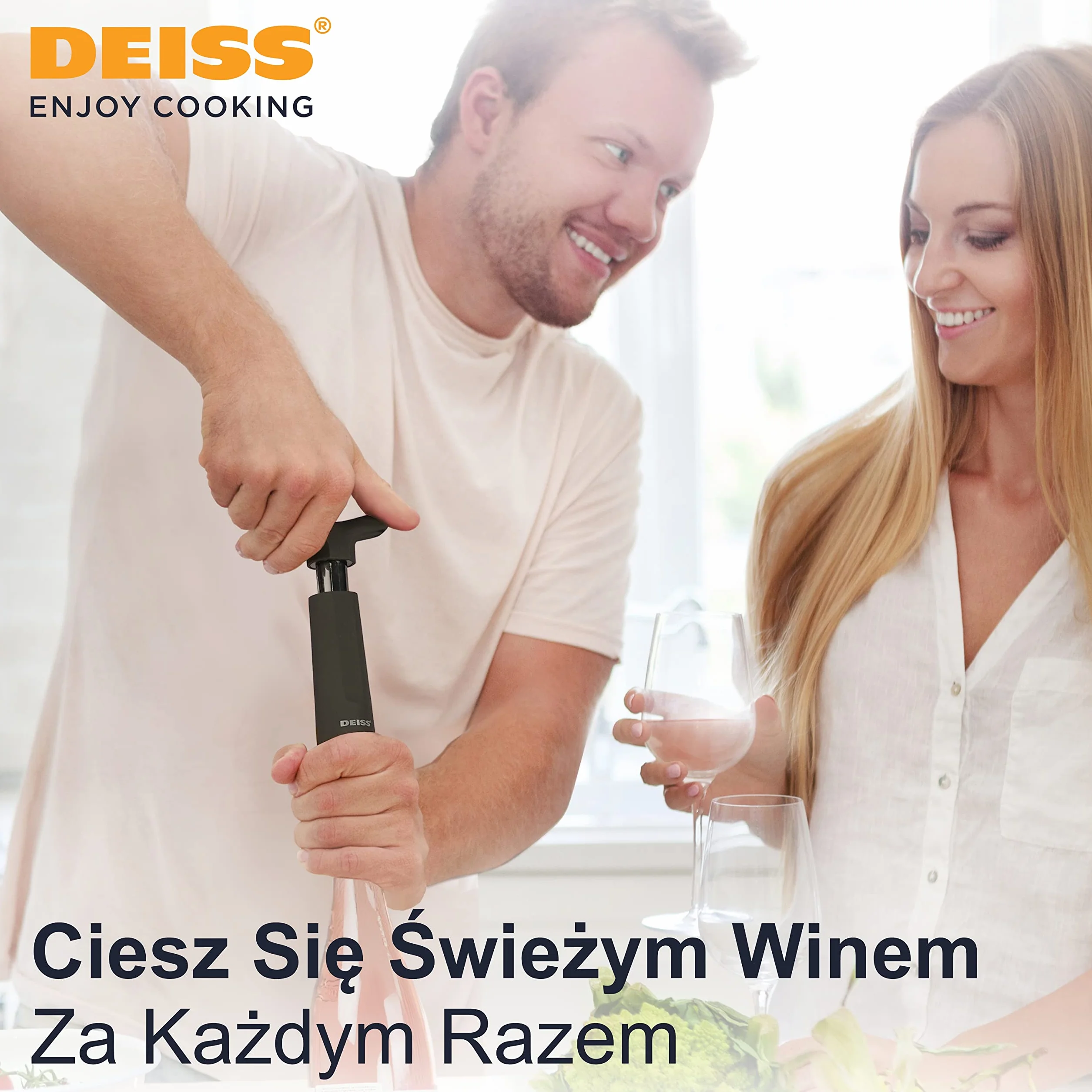Deiss Pro Pompa Próżniowa Do Wina z 3 Zatyczkami Do Wina – Silikonowe Zatyczki Do Wina ze Znacznikami Dat - Zatyczki Do Wina Zachowujące Świeżość (Pompa Próżniowa Do Wina)