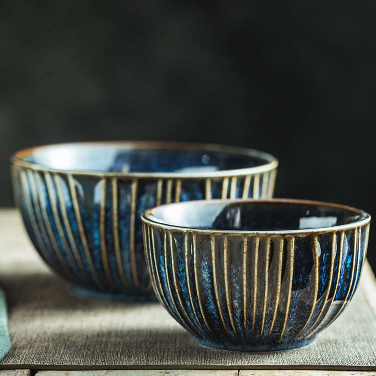 Duże ceramiczne miski do serwowania, zestaw 2 sztuk, niebieska miska na płatki śniadaniowe na śniadanie, mała głęboka miska sałatkowa do zupy, niebieska, 750 ml, 25 ml