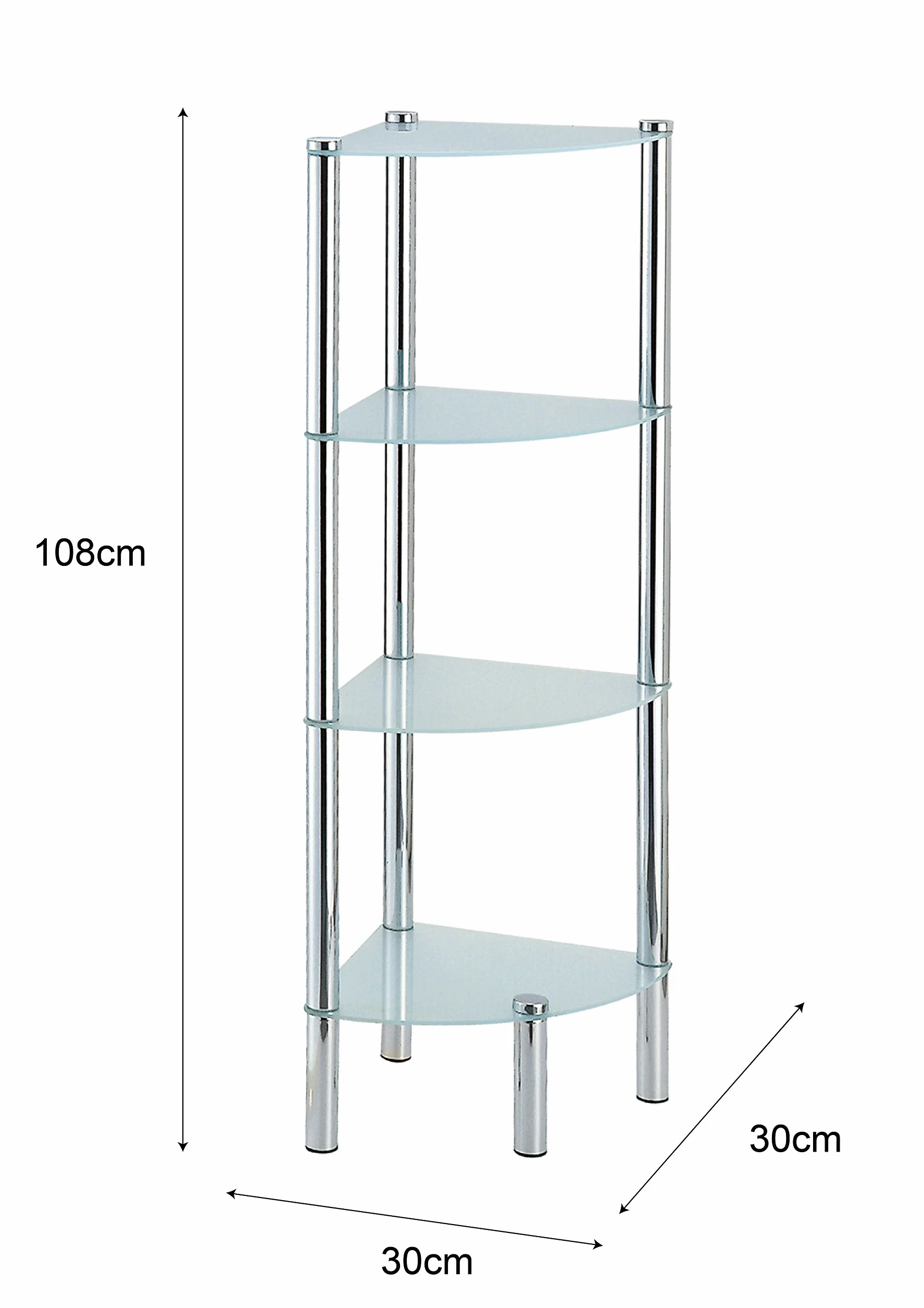 Axxentia Bad Solanio 282134 stojący regał narożny chromowany 4 szklane półki 30 x 30 x 108 cm