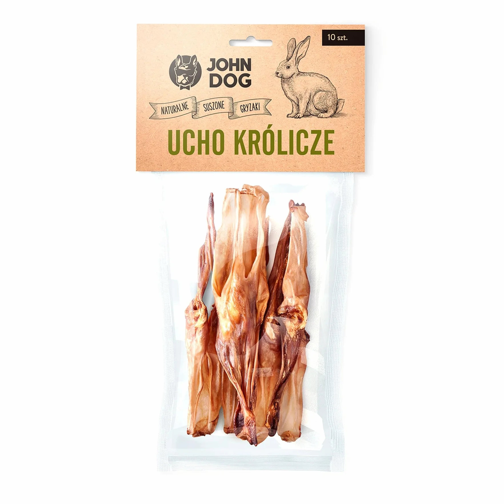 JOHN DOG suszony gryzak dla psa ucho królicze 10x