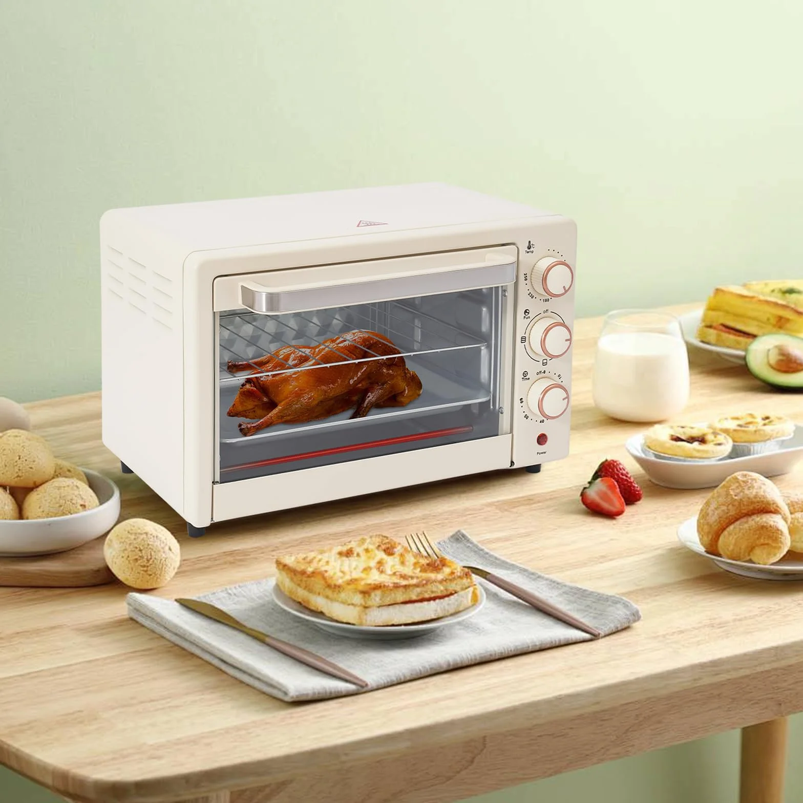 Mini piekarnik, 22 l, 1000 W, z patelnią do grillowania i rusztem do grillowania, mini piekarnik do pizzy z regulacją temperatury (120°C-250°C), 4 rury grzewcze, mini piekarnik na imprezy, dla rodzin
