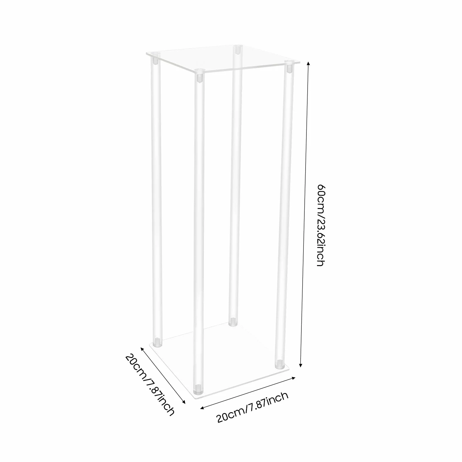 Prostokątny akrylowy stojak na kwiaty, zestaw 10 sztuk, przezroczysty, nowoczesny, 20 x 20 x 60 cm, na wesela i imprezy