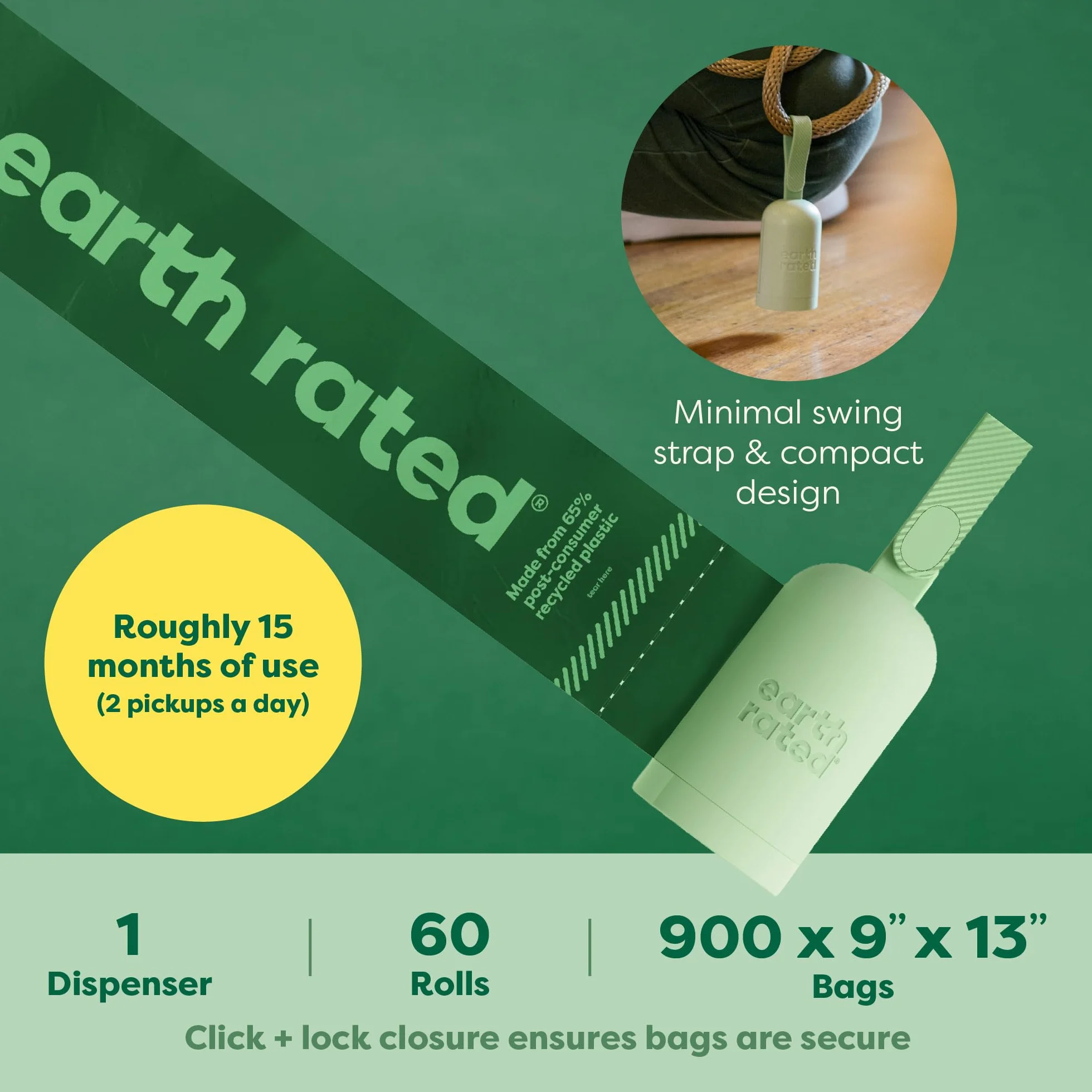 Earth Rated Pojemnik na Woreczki na Psie Odchody, Zapach Lawendy, 1 Pojemnik i 900 Woreczków