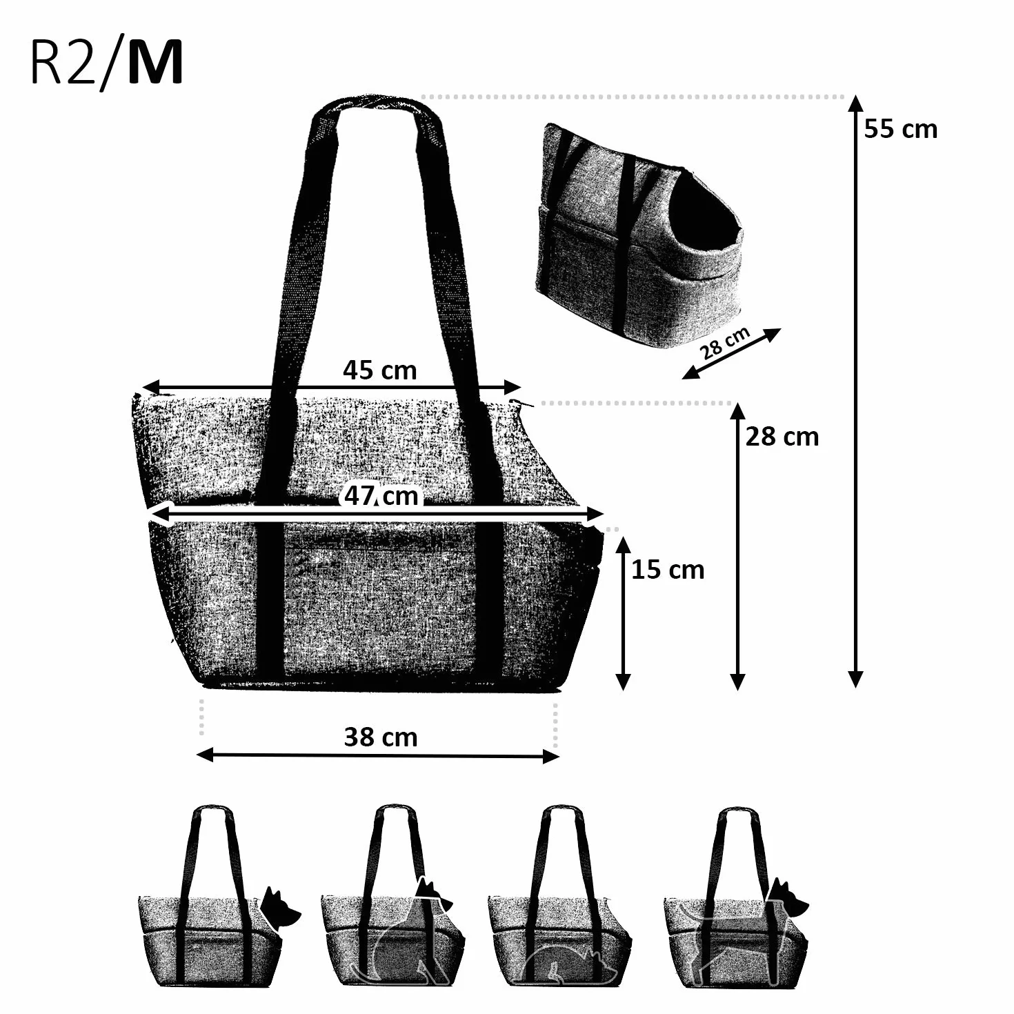 Torba dla psa - szara, rozm. M, do 10 kg - torba do przenoszenia małych i średnich psów, szczeniaków, kotów