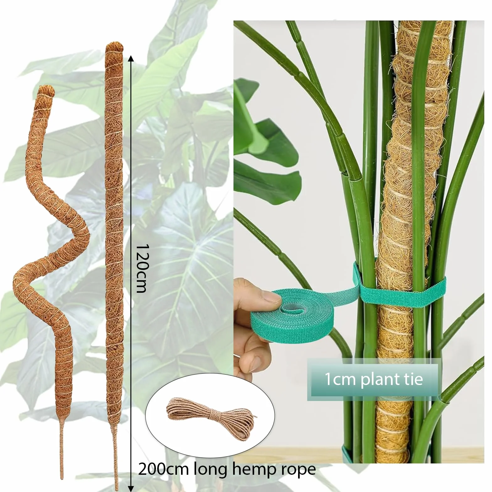 Podpórka do roślin, 120 cm, do monstery, giętka podpora roślin do użytku w pomieszczeniach, pomoc przy chorobie monstera, giętka, pomoc we wspinaniu się roślin, pnącze do góry, do roślin pnących