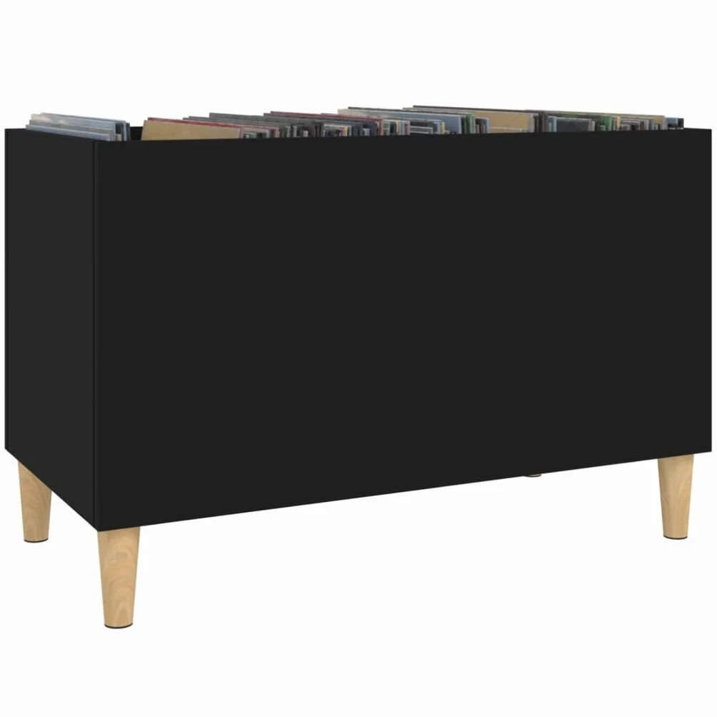 Czarna szafka panelowa 74,5 x 38 x 48 cm, materiał drewnopochodny z miejscem do przechowywania płyt gramofonowych, szafka pod telewizor, kredens, komodę, regał, montaż na ścianie, zajmujący