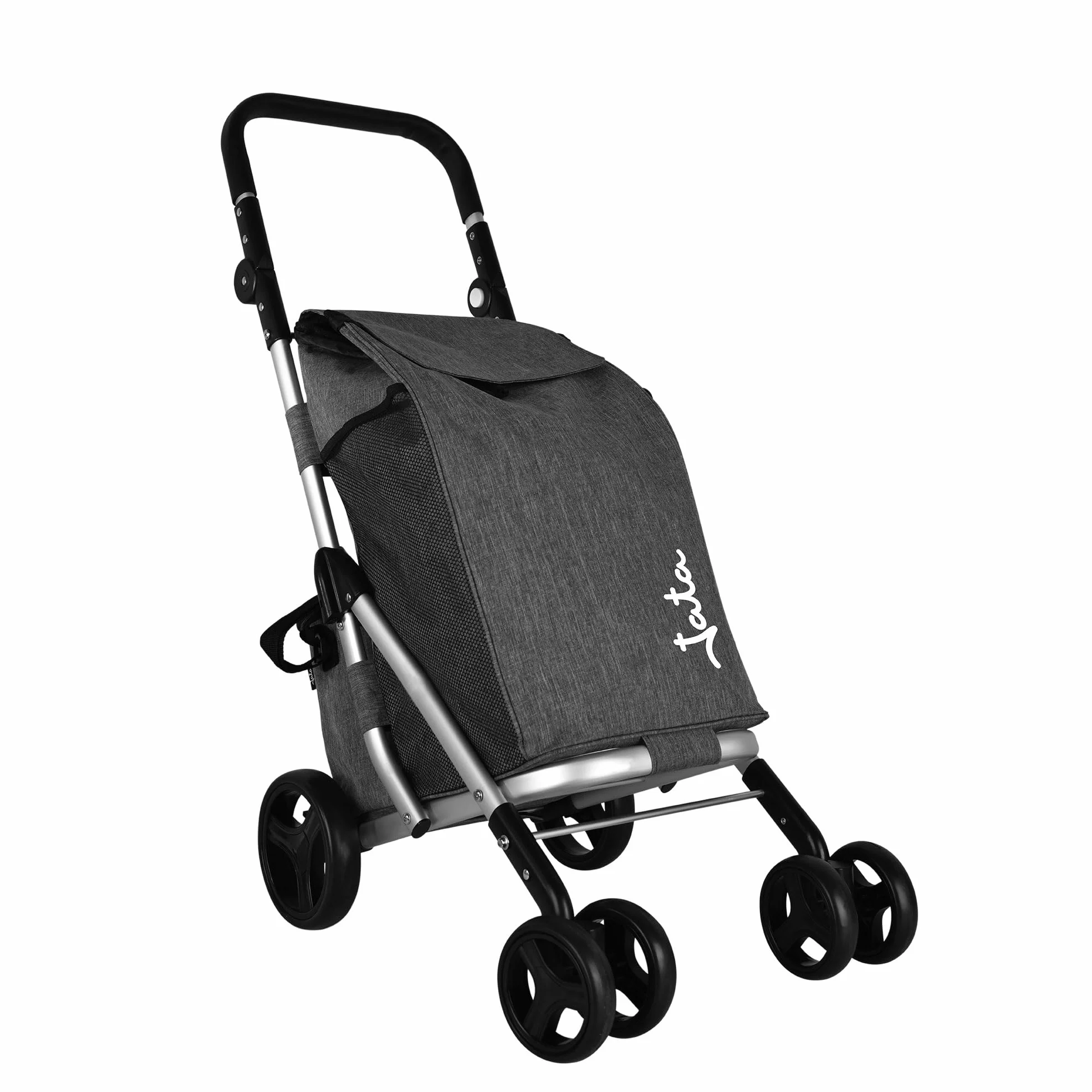 JATA HCAR2502 wózek na zakupy 4 kółka 40 l z torbą chłodzącą do mrożonek, 2 kółka obrotowe o 360°, składany wózek z hamulcem, aluminiowe podwozie