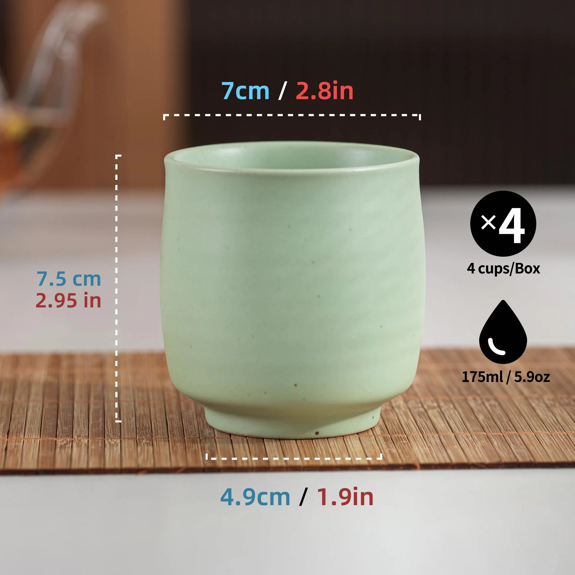 TEANAGOO Chinese Tea Cup,5,8 oz,Ruware,Lt.Green,4 pcs/Box,TC08,Chinese Tea Cups,japanische Teetasse,grüne Teetassen...