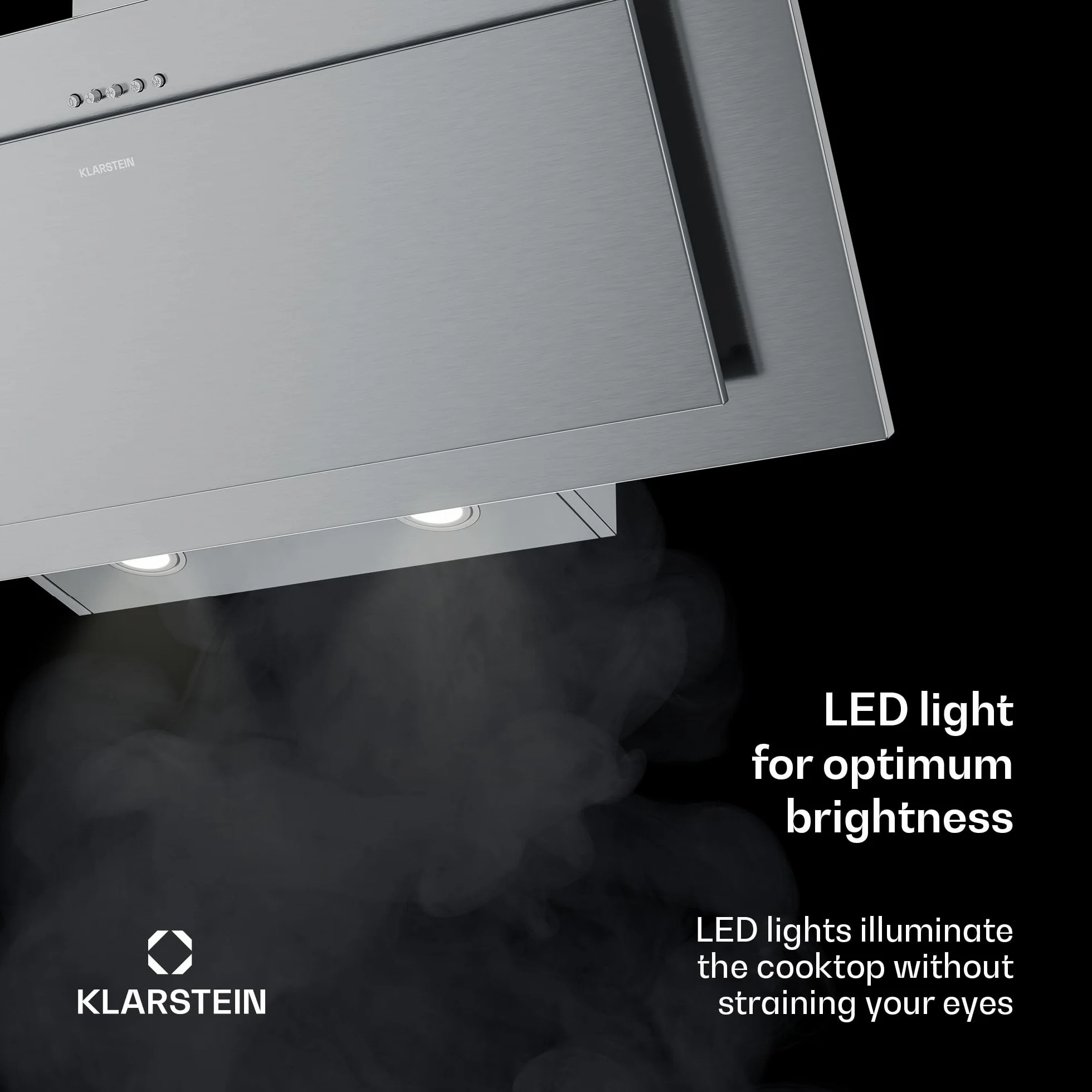 Klarstein Athena Kopffreihaube 90 cm – 254 m³/h, A+++, LED-Beleuchtung, 3 Stufen & Boost, Abzugshaube Küche, Umluft & Abluft, leise, Aluminium- & Aktivkohlefilter, modernes Design, Edelstahl