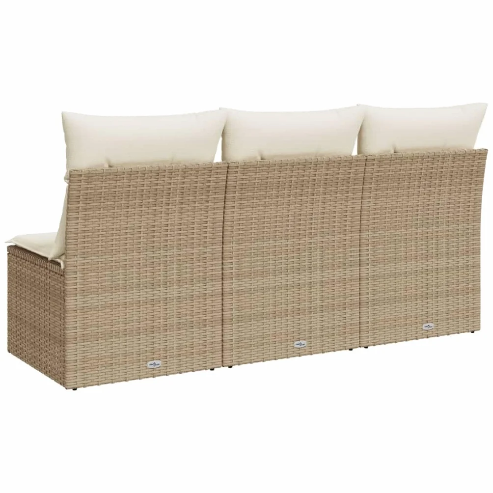 vidaXL Sofa ogrodowa z poduszkami, 3-osobowa, beżowa, polirattan, kanapa ogrodowa, siedzisko ogrodowe, czteroosobowa sofa ogrodowa, kanapy ogrodowe