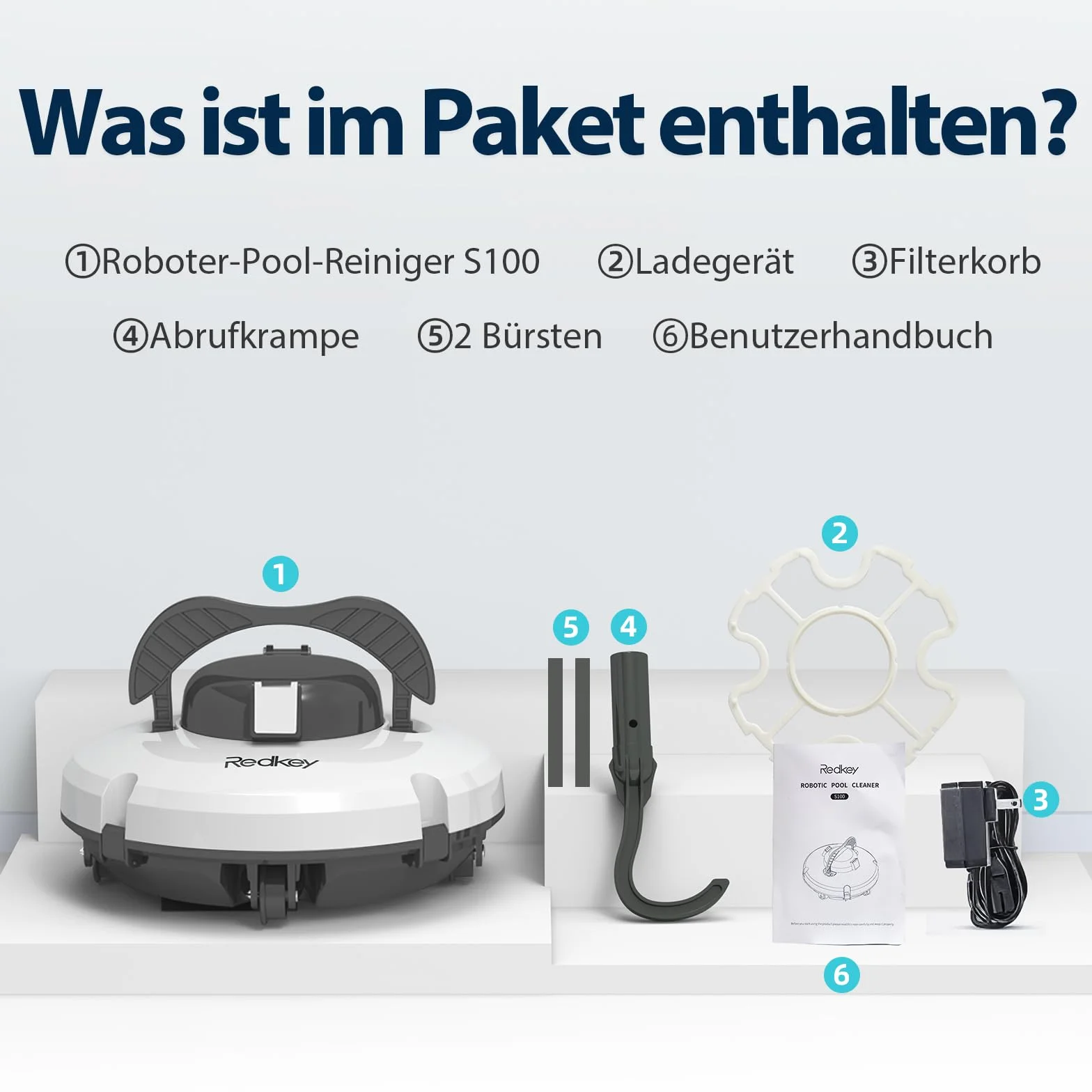 Redkey S100 robot basenowy, odkurzacz do basenu, czas pracy akumulatora 130 minut, z samoparkowaniem, automatyczne urządzenie do czyszczenia basenu, bezprzewodowy robot do czyszczenia basenu, nadaje