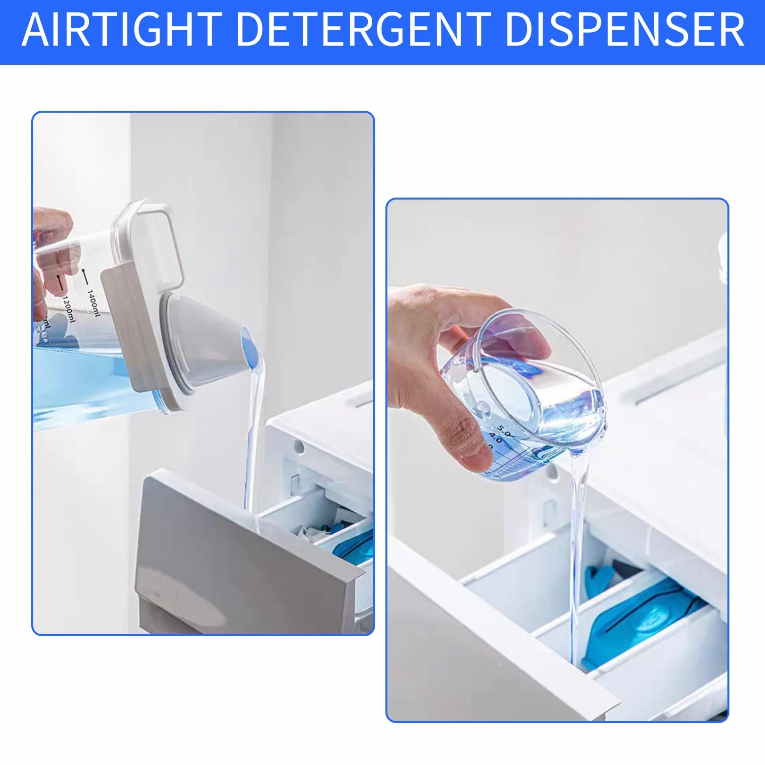 Hermetyczny dozownik detergentu z miarką – 1800 ml pojemnik na proszek do prania, wielofunkcyjny pojemnik na detergent, hermetyczne pudełko na środki piorące, karma dla zwierząt i żywność