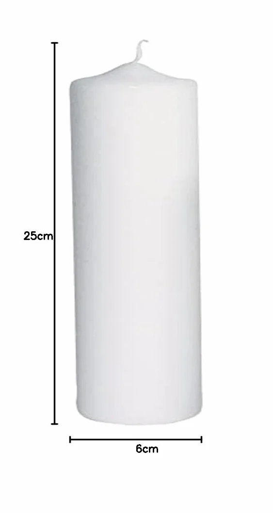 Rayher 3119200 świeca pieńkowa, biała, okrągła, długość 25 cm, Ø 6 cm, 100% parafina, znak jakości RAL, okrągła świeca, świeca do chrztu, świeca komunijna, surowe świece do ozdabiania i majsterkowania