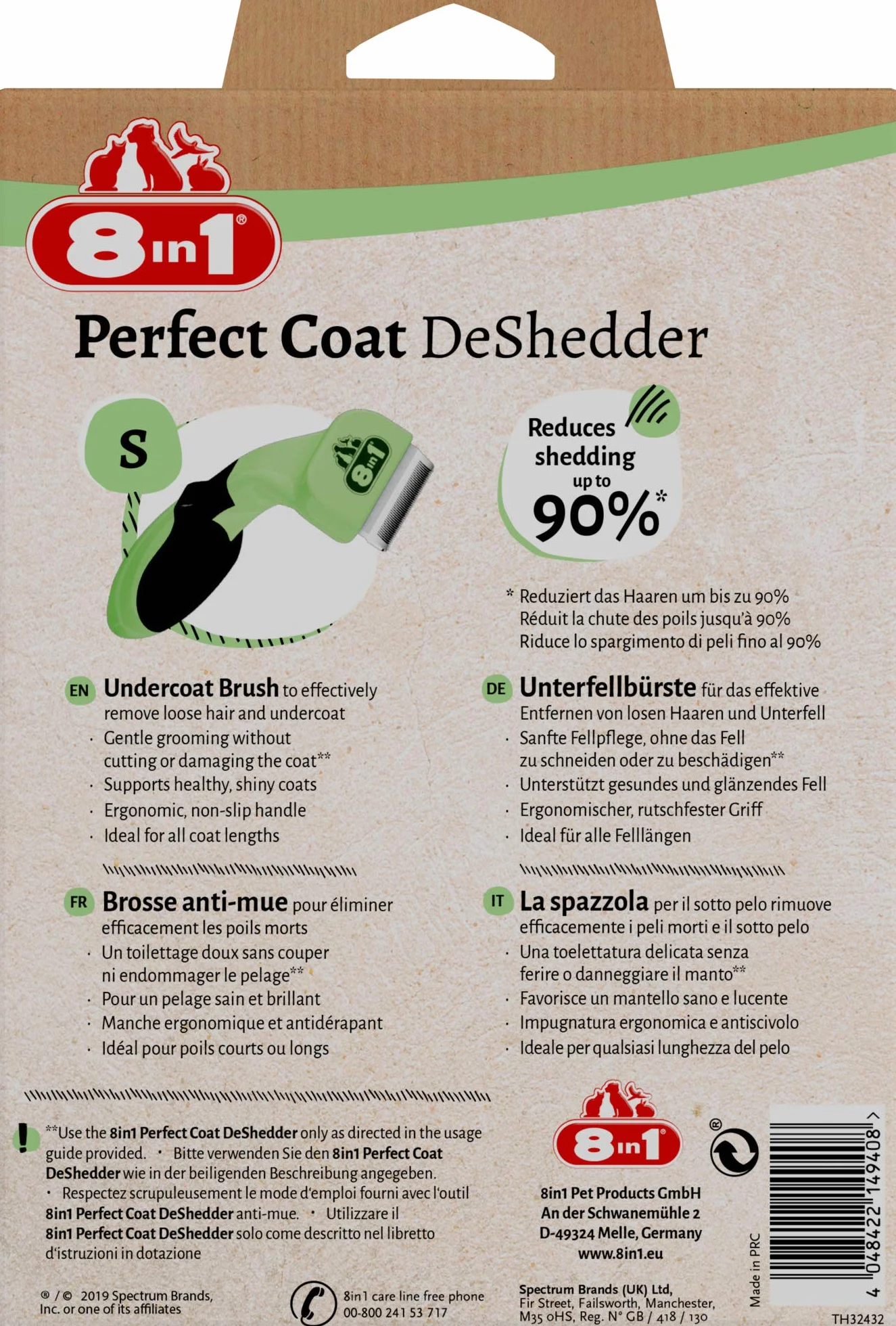 8in1 Coat DeShedder S – szczotka do podbierania sierści dla małych psów, nadaje się do krótkich włosów i długich włosów, szczotka dla psów do usuwania wełny, zielona