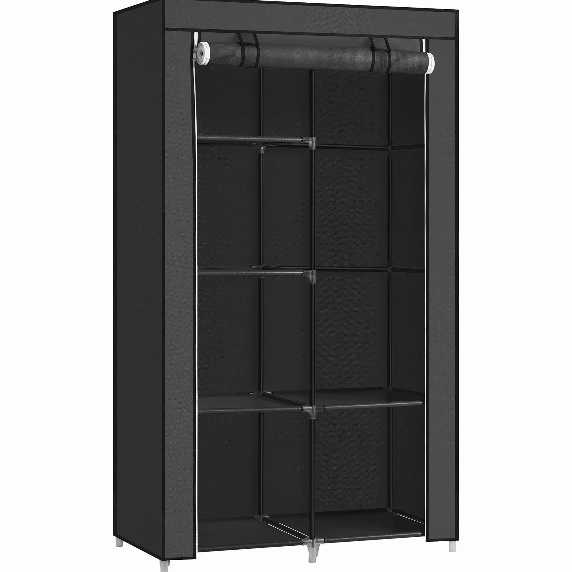 Songmics Szafa na ubrania, szafa z materiału, 6 półek, różne możliwości montażu, 88 x 45 x 168 cm, do sypialni, garderoby, czarna RYG84H