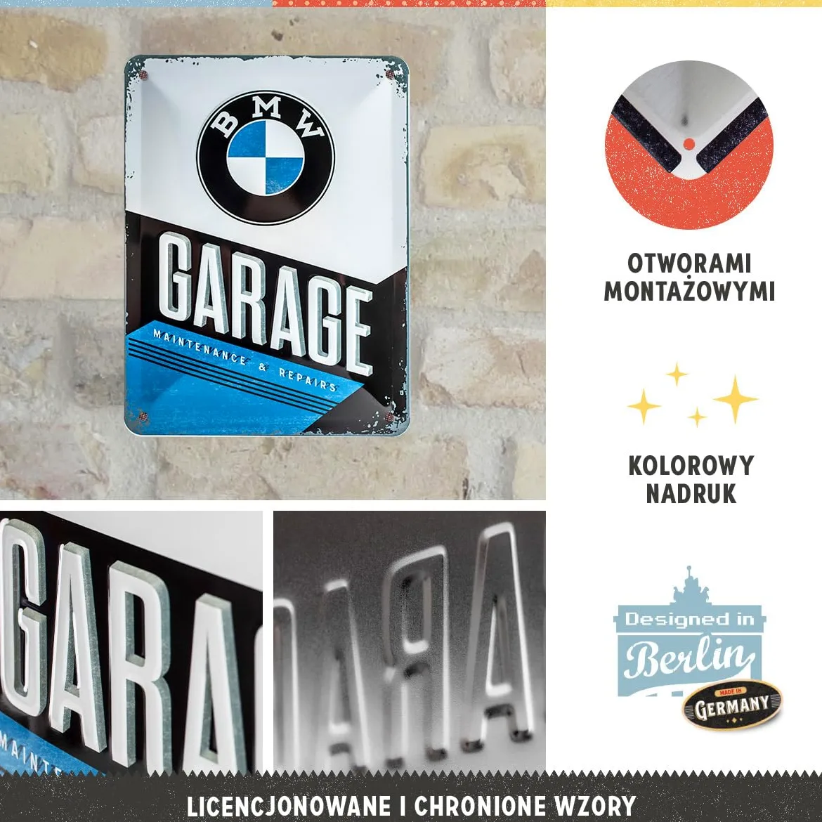 Nostalgic-Art Retro tabliczka z blachy, 15 x 20 cm, BMW – Garage – Pomysł na prezent dla miłośników BMW, Official License Product (OLP), z metalu, Styl vintage
