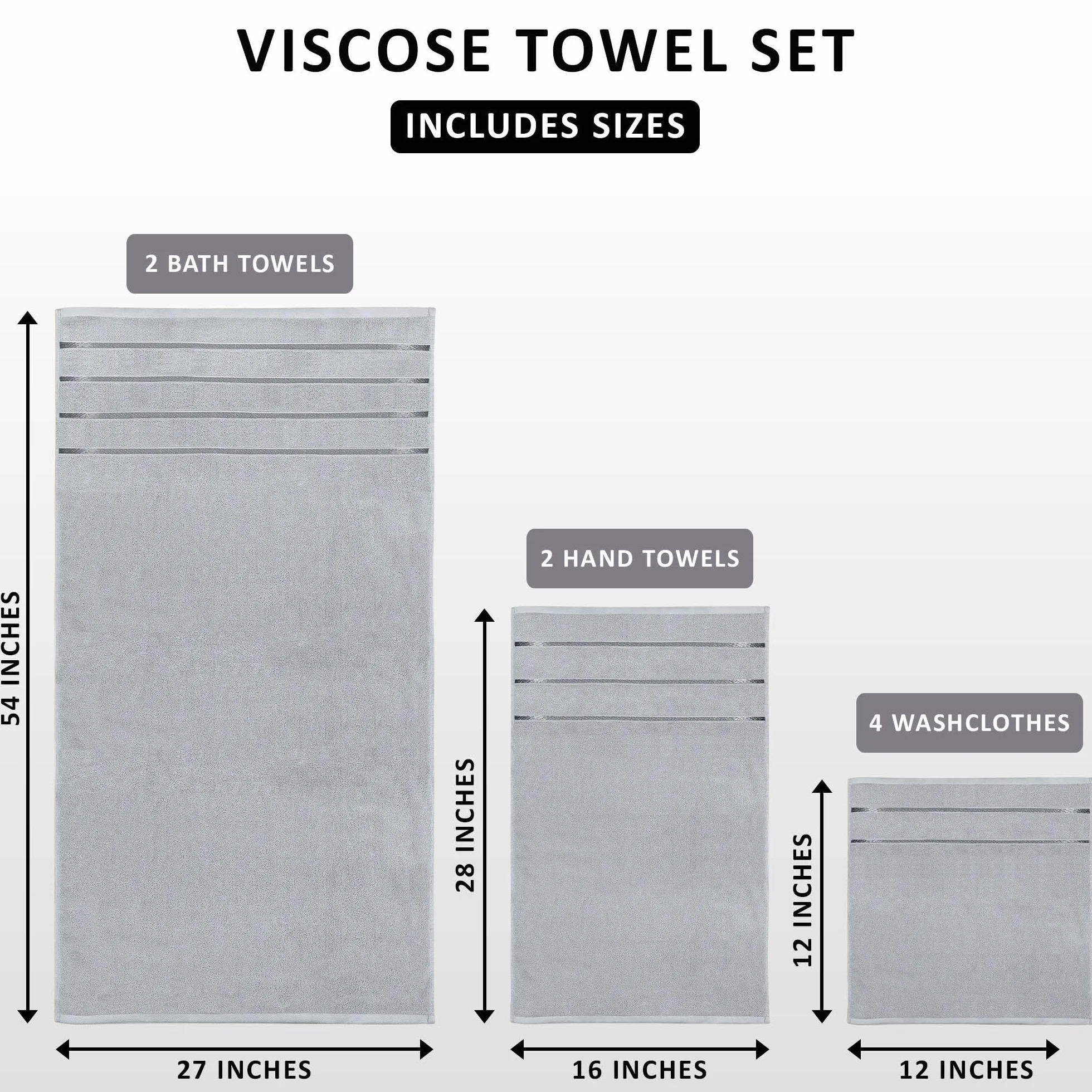 Utopia Towels Luksusowy zestaw 8 ręczników, 2 ręczniki kąpielowe, 2 ręczniki do rąk i 4 ściereczki, 97% bawełny Ring Spun, bardzo chłonne ręczniki (Chłodny szary)