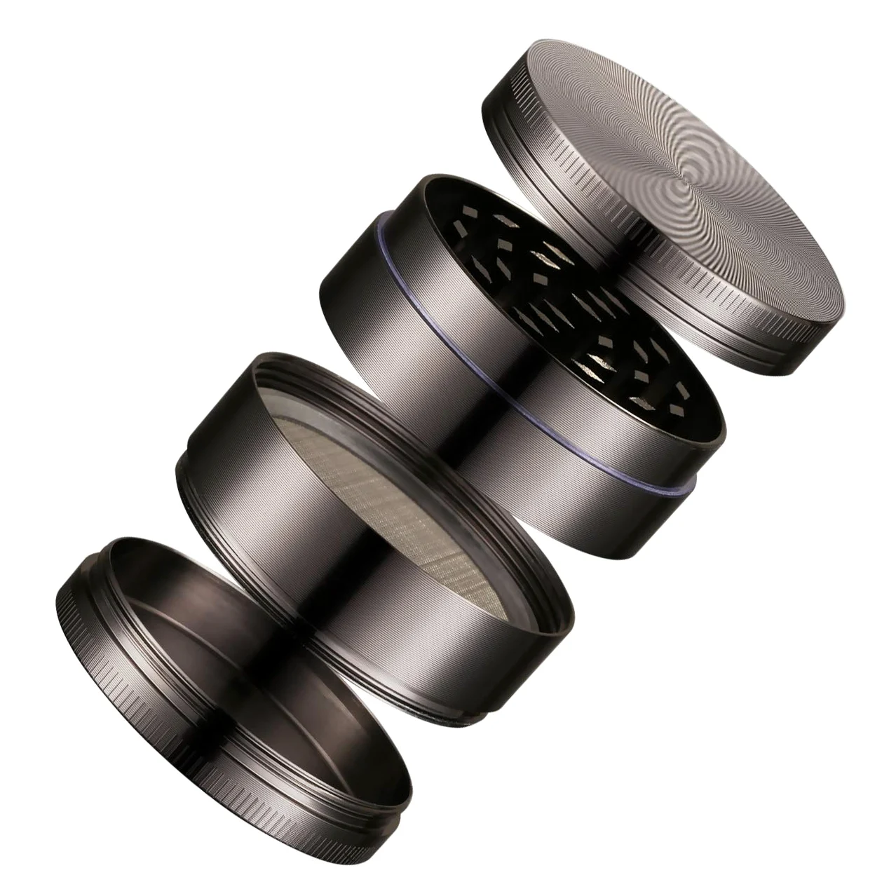 Lihao Grinder Crusher 4-częściowy zestaw młynków, stop cynku, ze skrobakiem do przypraw, ziół (mini, 5 x 3,5 cm, niklowo-czarny)