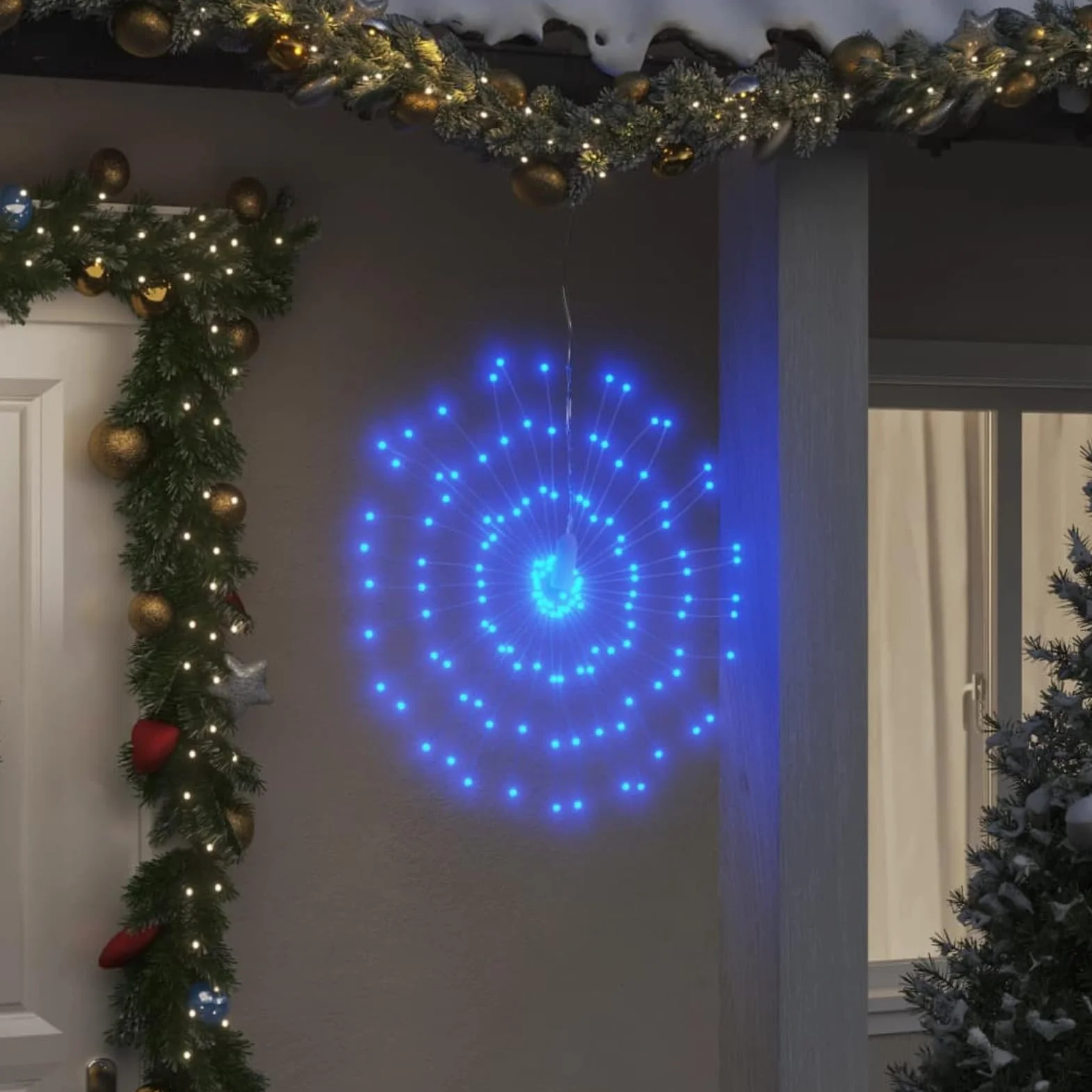 Homgoday Dekoracje świąteczne, dekoracje świąteczne, dekoracje świąteczne na zewnątrz, świąteczne oświetlenie galaktyki 140 diod LED 8 szt. niebieski 17 cm