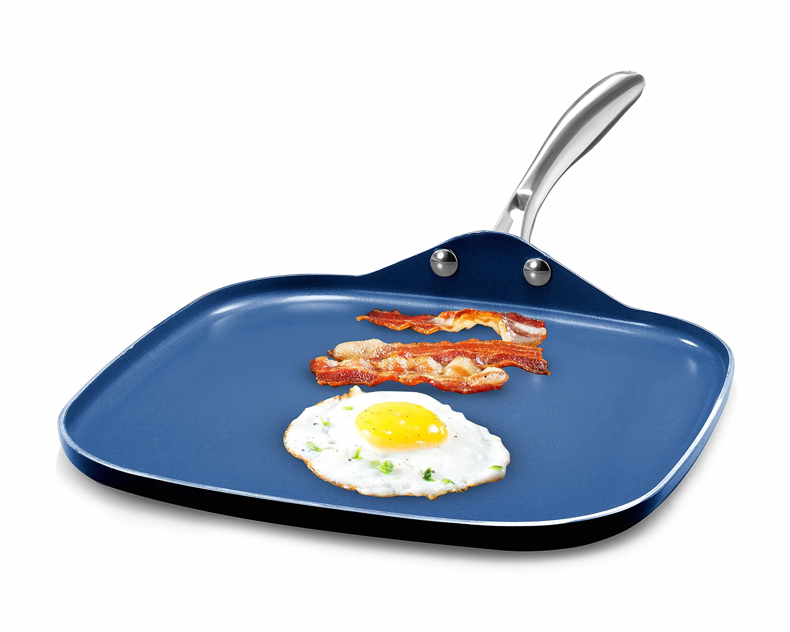Granitestone Niebieska nieprzywierająca patelnia do grillowania 26,5 cm z ultra trwałą mineralną i diamentową potrójnie powlekaną powierzchnią, uchwyt ze stali nierdzewnej, nadaje się do piekarnika i