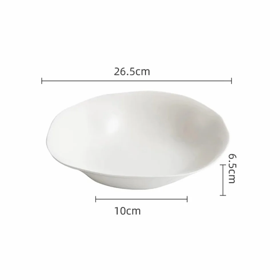 Talerze Obiadowe Kreatywny, nieregularny, biały, gruby talerz ceramiczny - zupa sałatkowa, danie z makaronem(26.5cm)