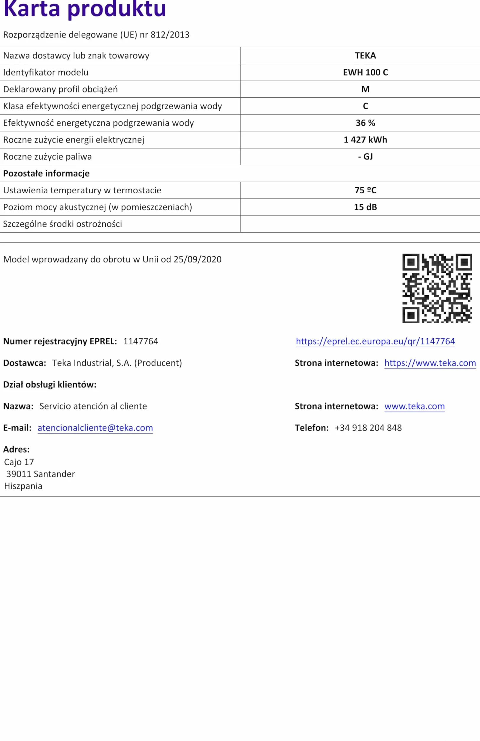 TEKA EWH100C grzejnik elektryczny