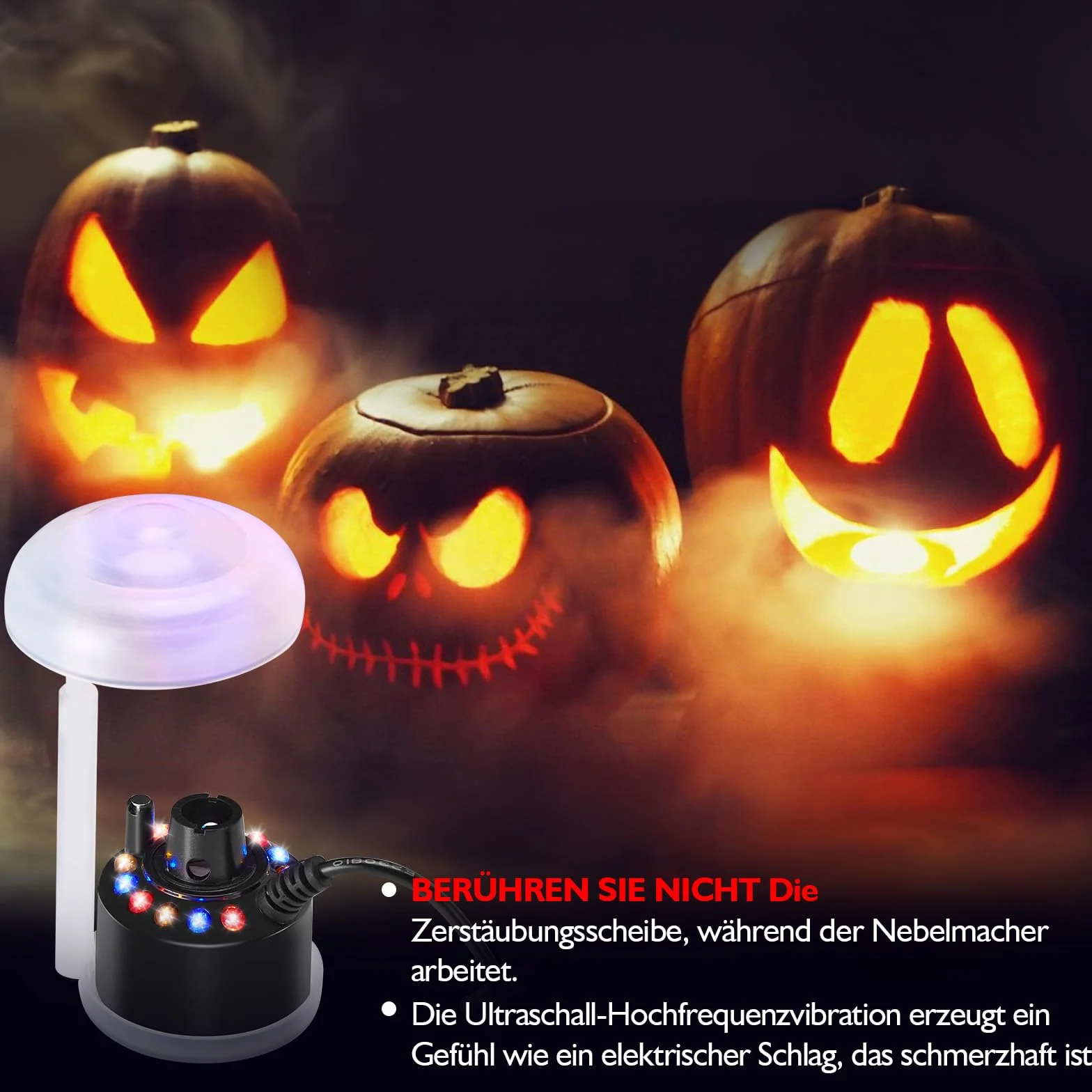 FITNATE Ultrasonic Fog Maker, Nebler ultradźwiękowy nebulizator, 12 diod LED, urządzenie do mgły na Halloween, dynia i doniczka czarownica, fontanna/staw/mgła, nawilżacz powietrza ≥ 400 ml/h