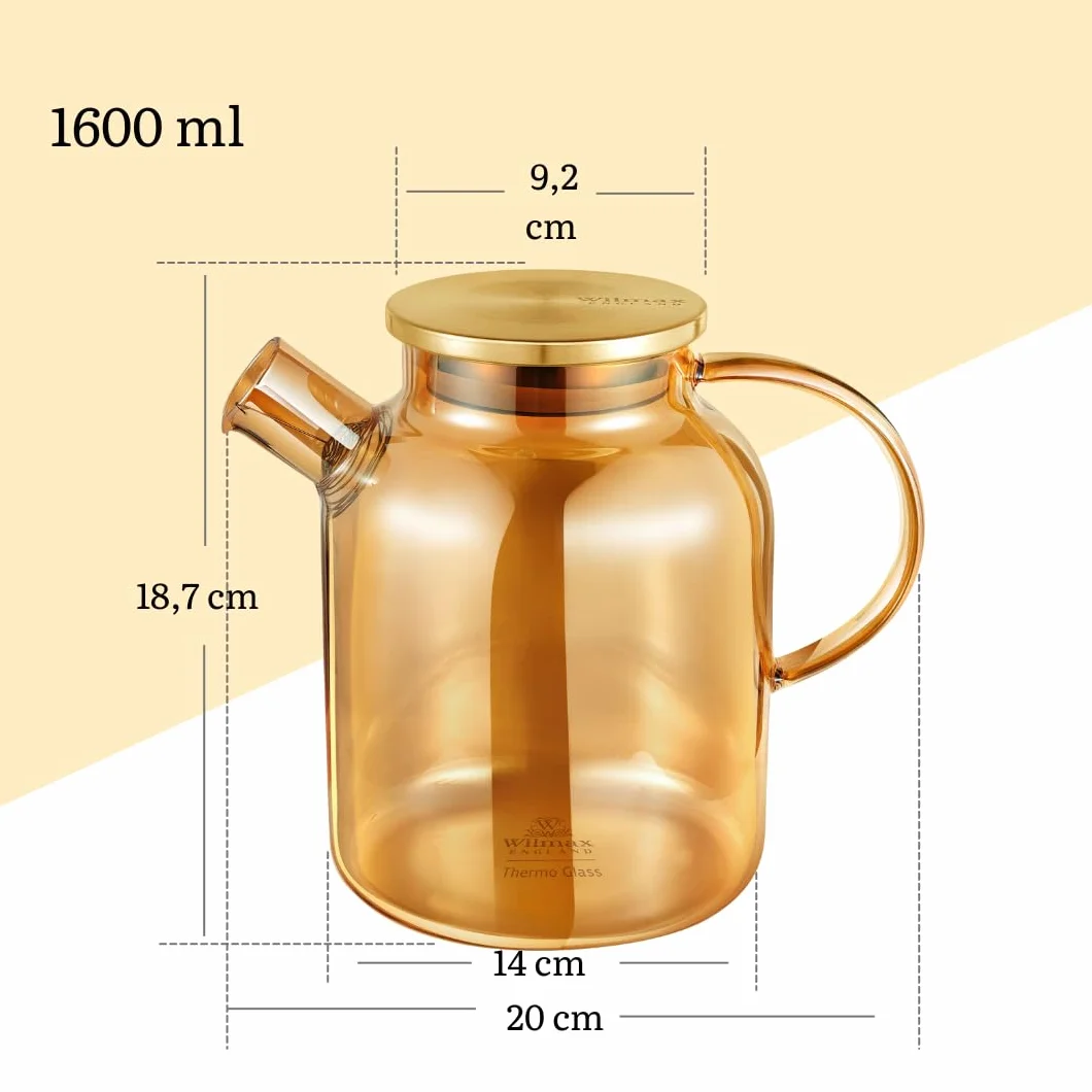 Wilmax szklany dzbanek do herbaty z pokrywką ze stali nierdzewnej – 1600 ml – zaparzacz do herbaty sypkiej – dzbanek szklany – dzbanek ze szkła odpornego na wysokie temperatury – Teapot – szklany