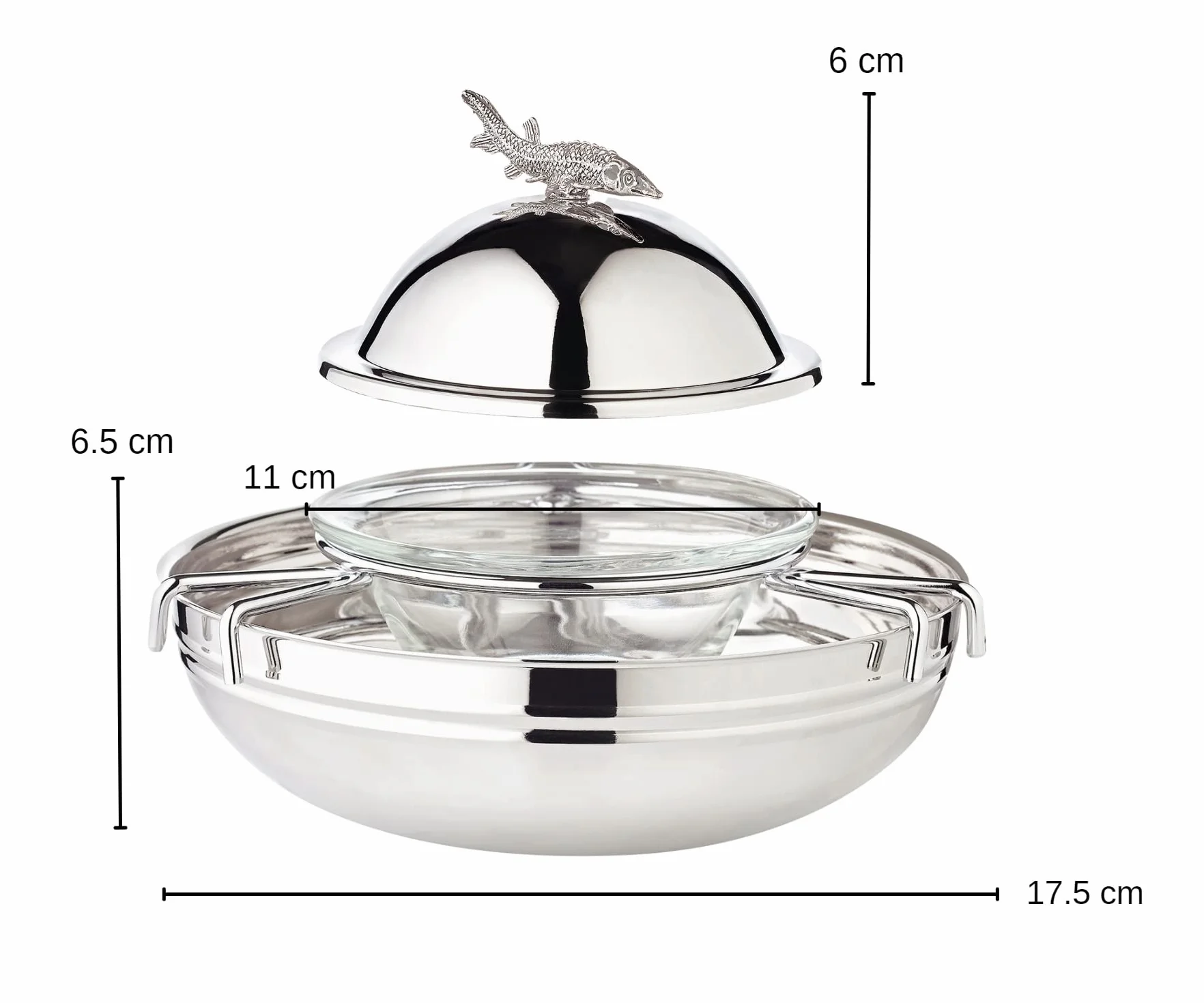 EDZARD Miska na kawior jesiotr (Ø 17,5 cm, wysokość 12,5 cm) ze szklaną miską, stal nierdzewna