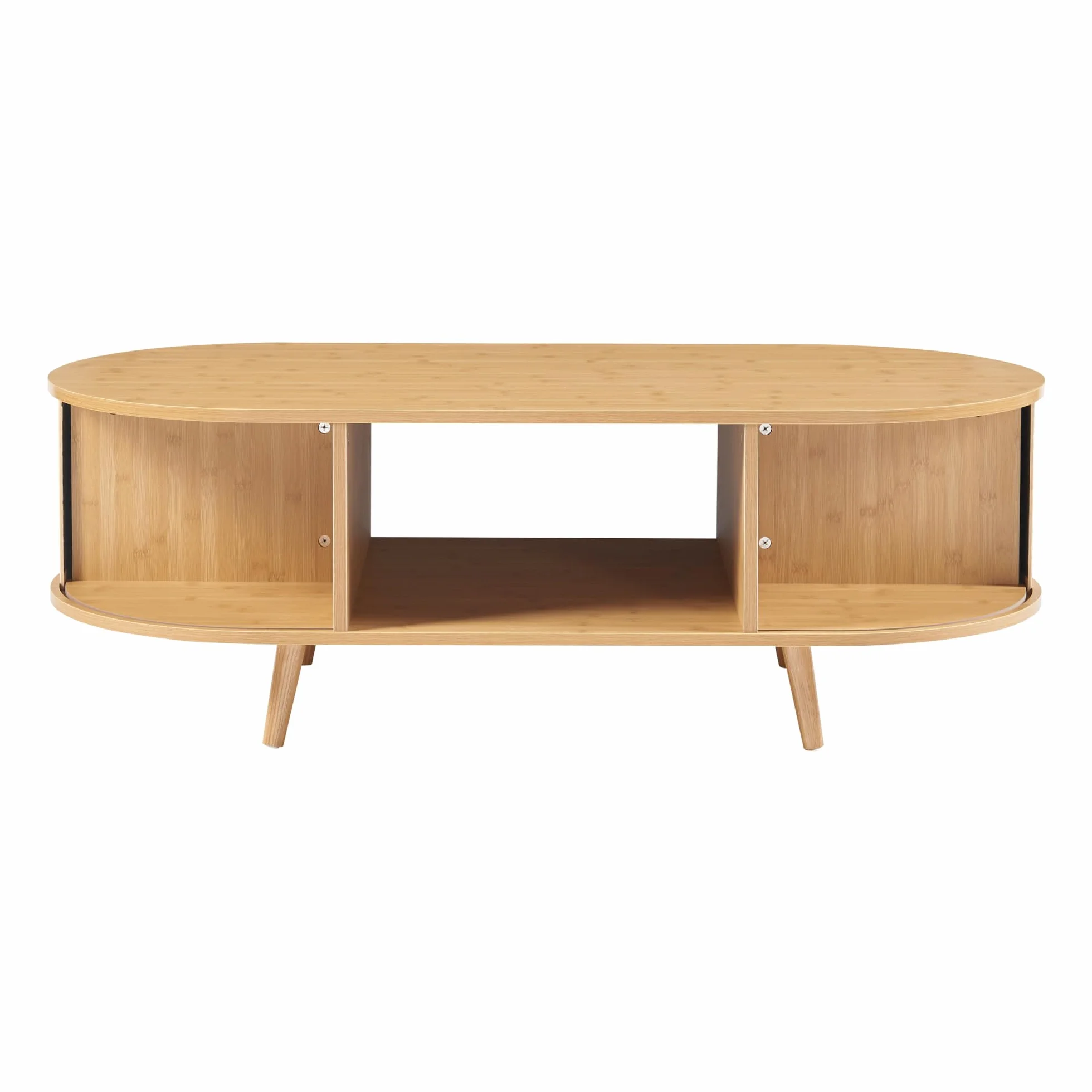 [en.casa] Stolik Kawowy Nordkapp z 2 Drzwiami Przesuwnymi - Bambusowy Stół do Salonu z Miejscem do Przechowywania, Drewniane Nogi, 120 x 55 x 40 cm