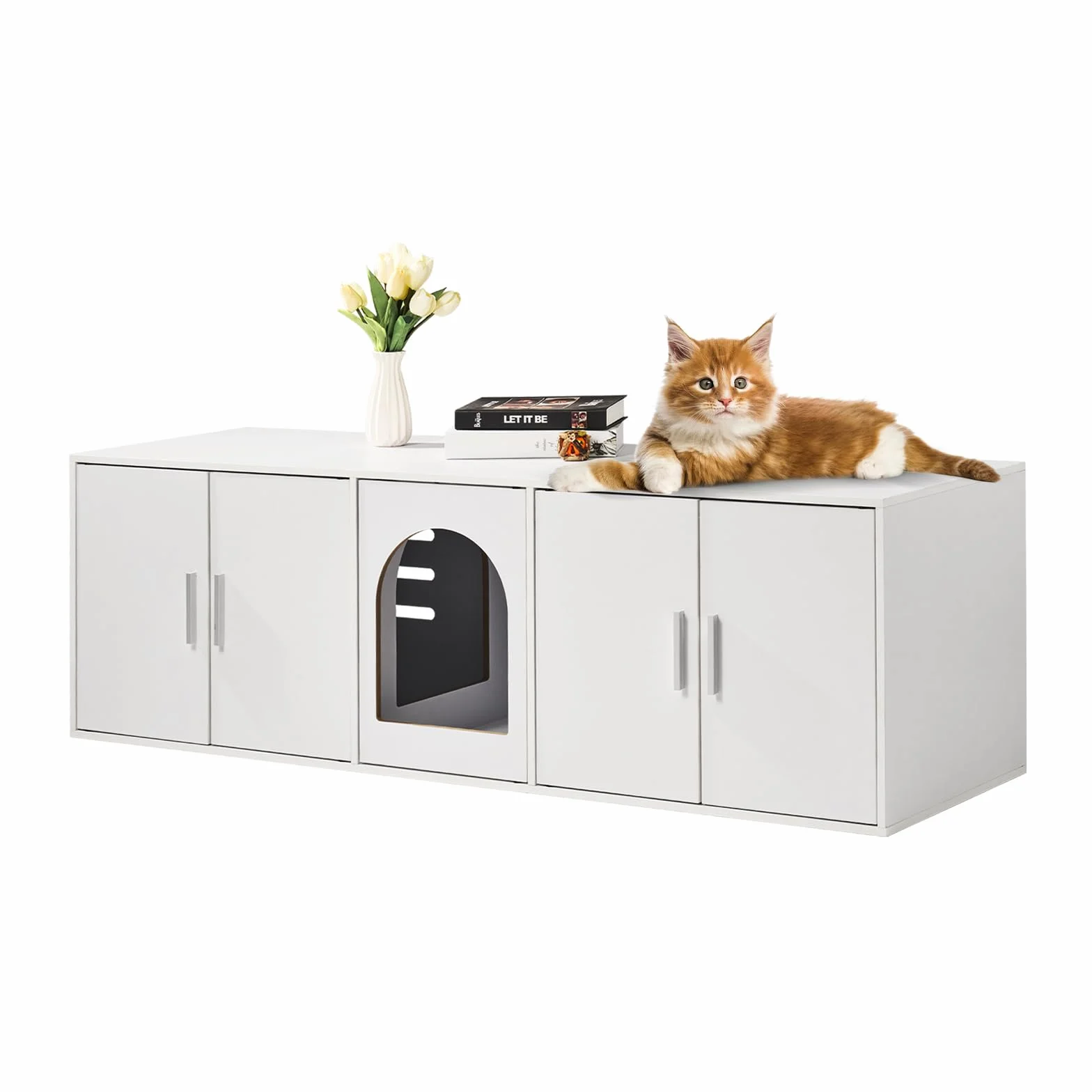 VEVOR Obudowa kuwety dla 2 kotów, kuweta meble ukryte z pokojami dwuosobowymi, drewniana szafka dla kota pasuje do większości kuwety, 140 cm dł. x 45 cm szer. x 40 cm wys., biała
