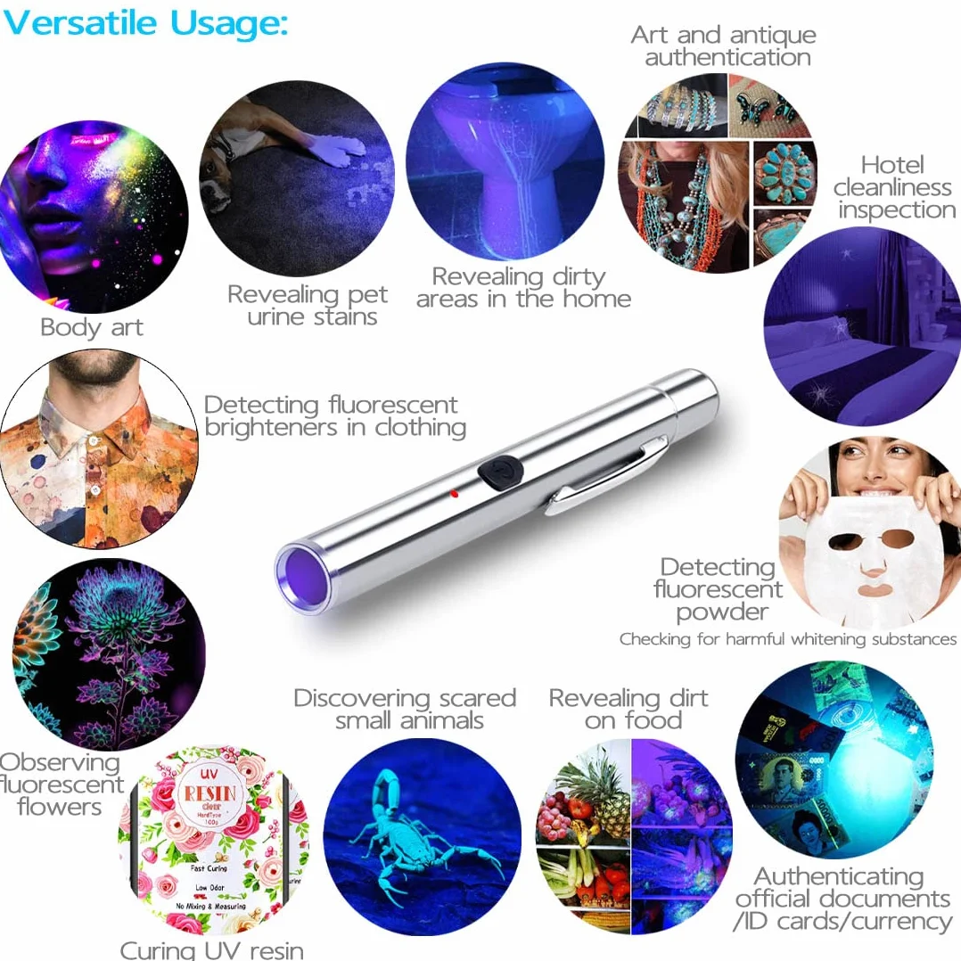 LEAGY latarka UV 365 nm 2-pak ładowana przez USB do wykrywania pleśni grzybów plam fluorescencyjnych
