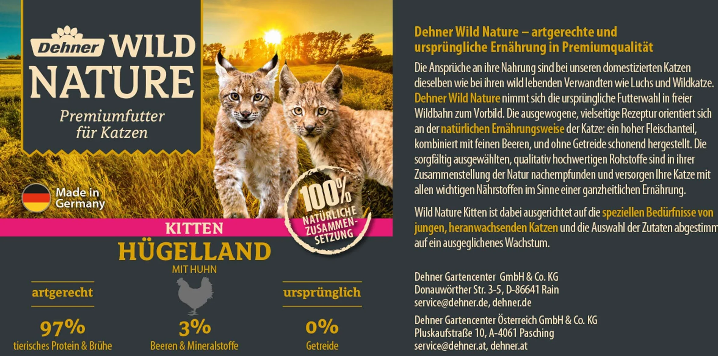 Dehner Wild Nature karma dla kotów mokra bez zbóż 6 x 200 g