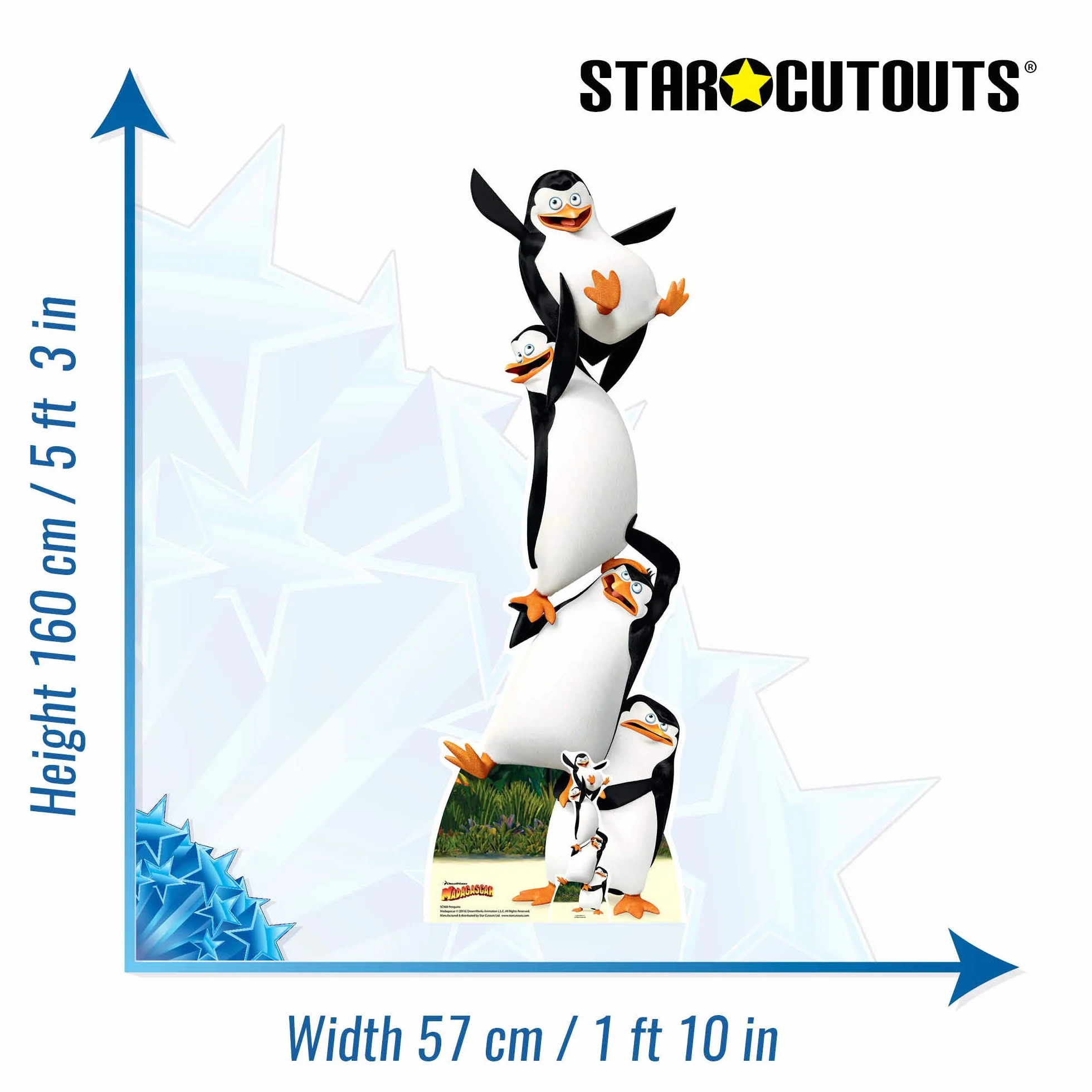 Star Cutouts Ltd SC969 pingwiny Madagaskar Topsy Turvy, karton, wielokolorowy, 160 x 57 x 160 cm