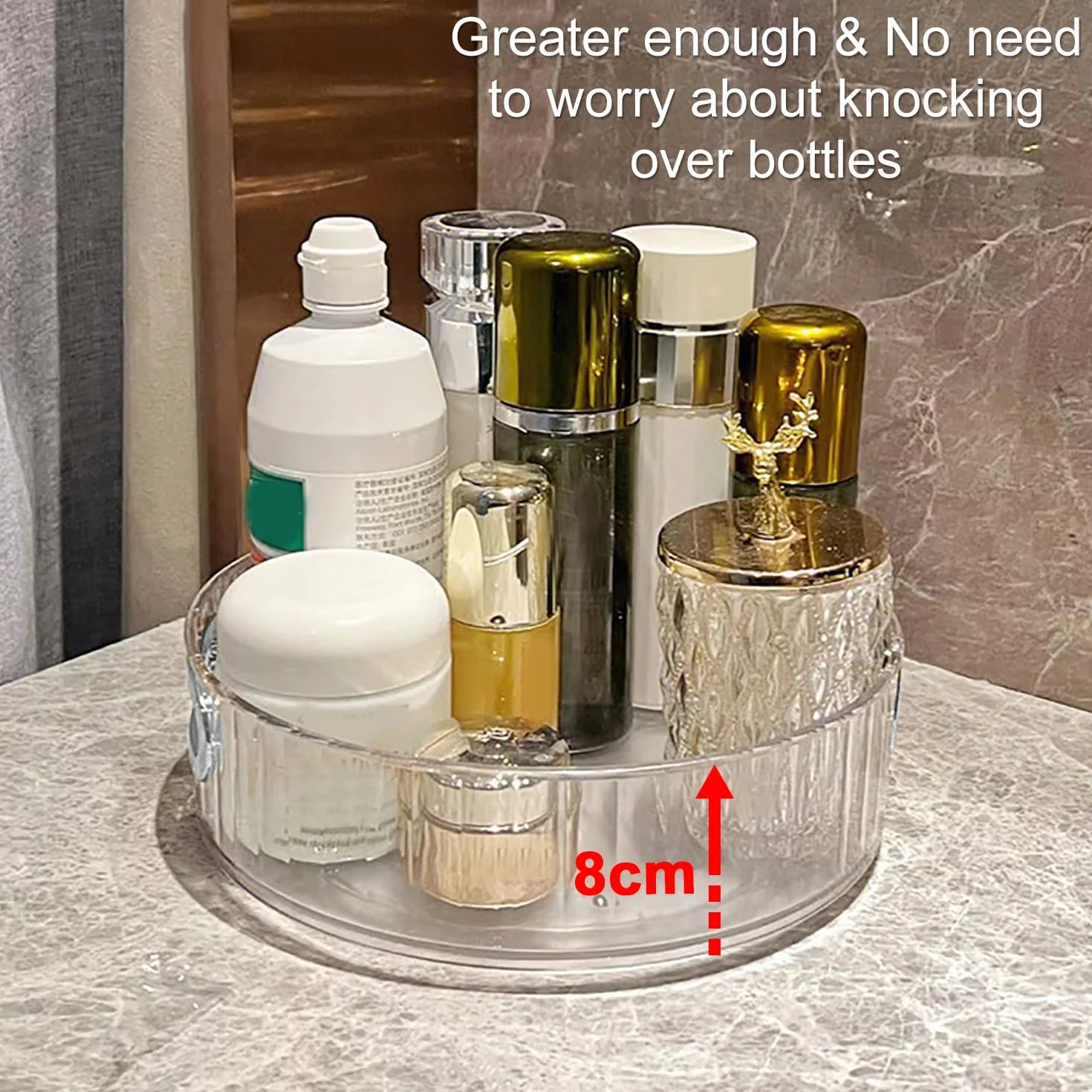 Przezroczysty organizer do szafki Lazy Susan 22 cm, wielofunkcyjny, obrotowy organizer do szafki kuchennej z tworzywa sztucznego, do makijażu przypraw