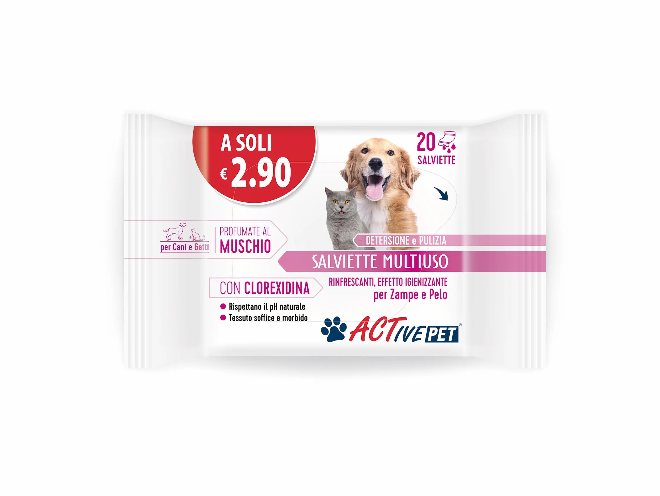 F & F Active Pet Chusteczki wielofunkcyjne z chlorheksydyną dla psów i kotów, 20 szt
